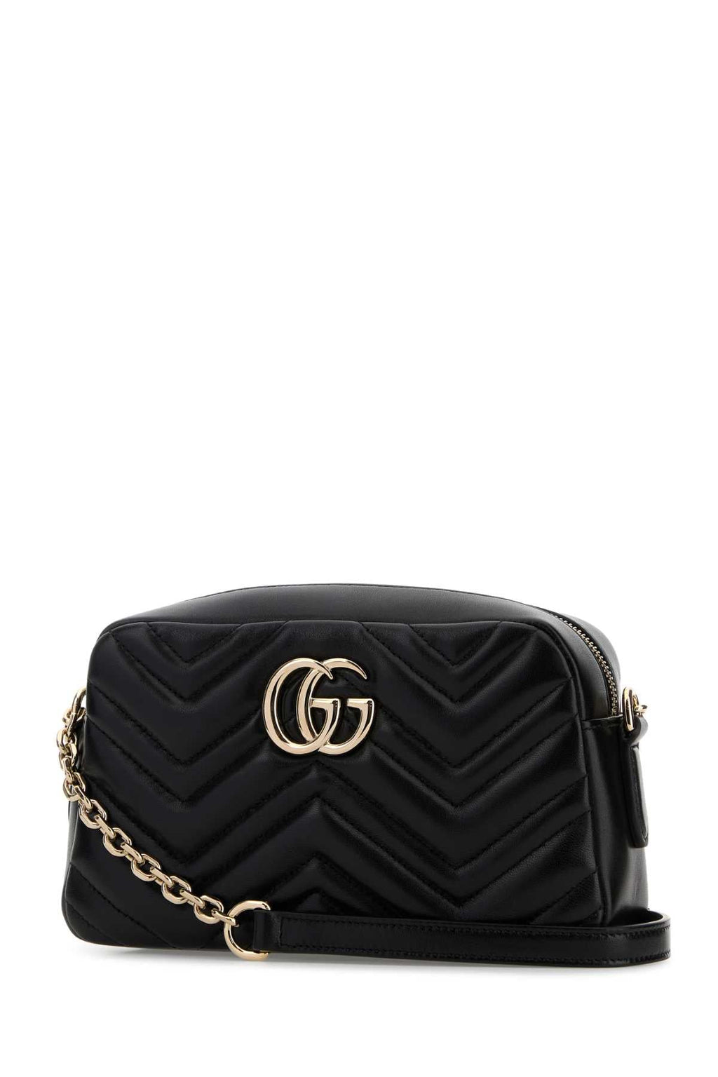 Gucci Women Black Nappa Leather Gg Marmont Crossbody Bag