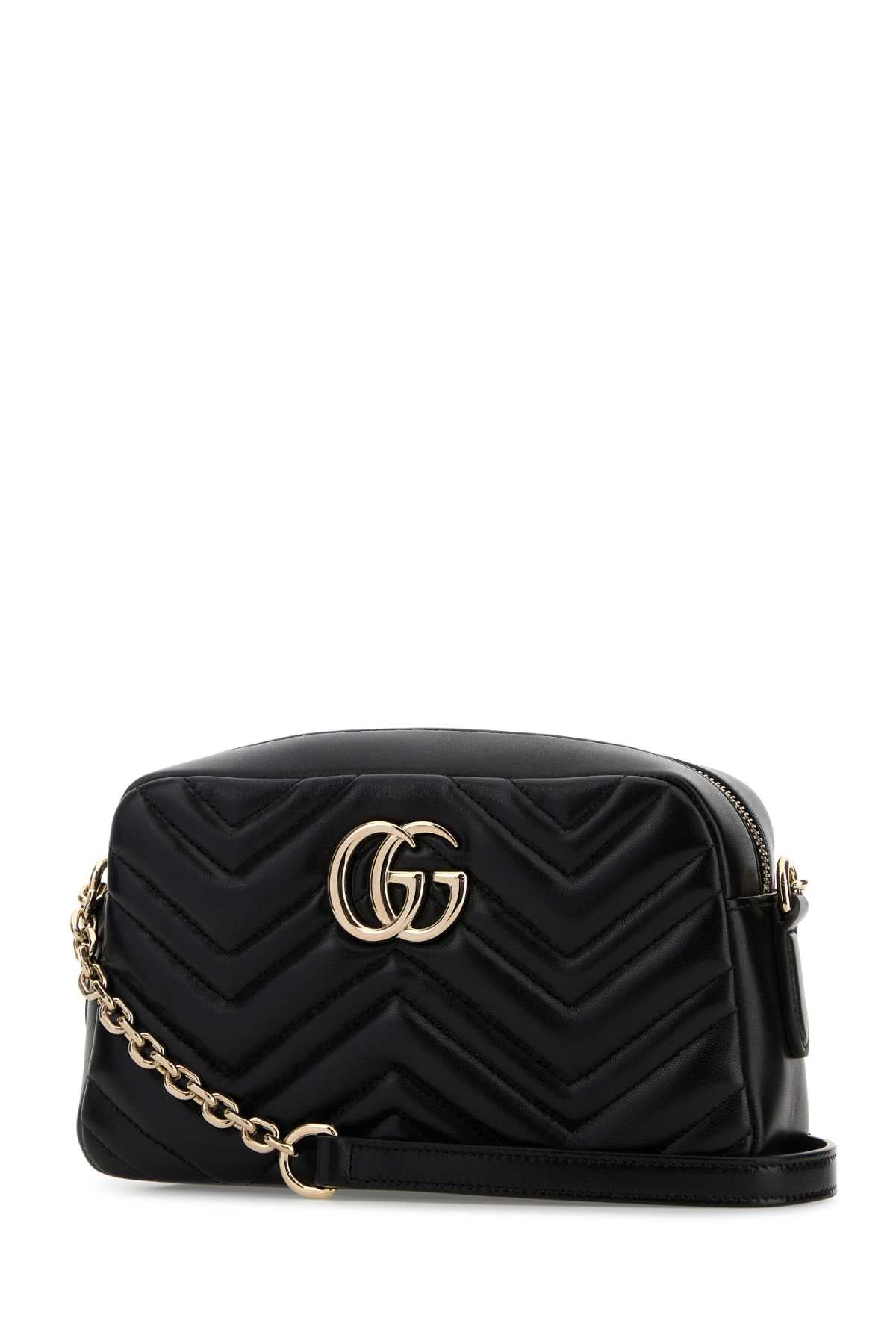Gucci Women Black Nappa Leather Gg Marmont Crossbody Bag