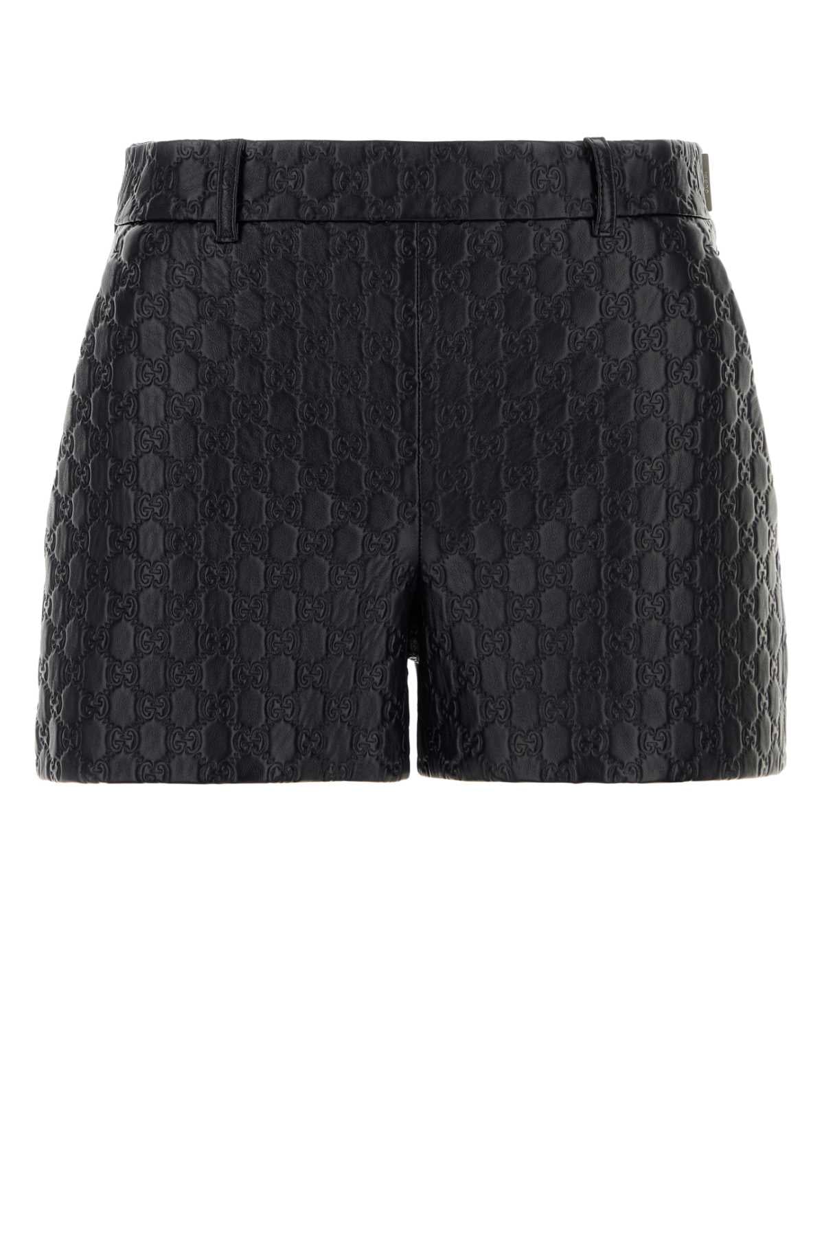 Gucci Women Black Leather Shorts