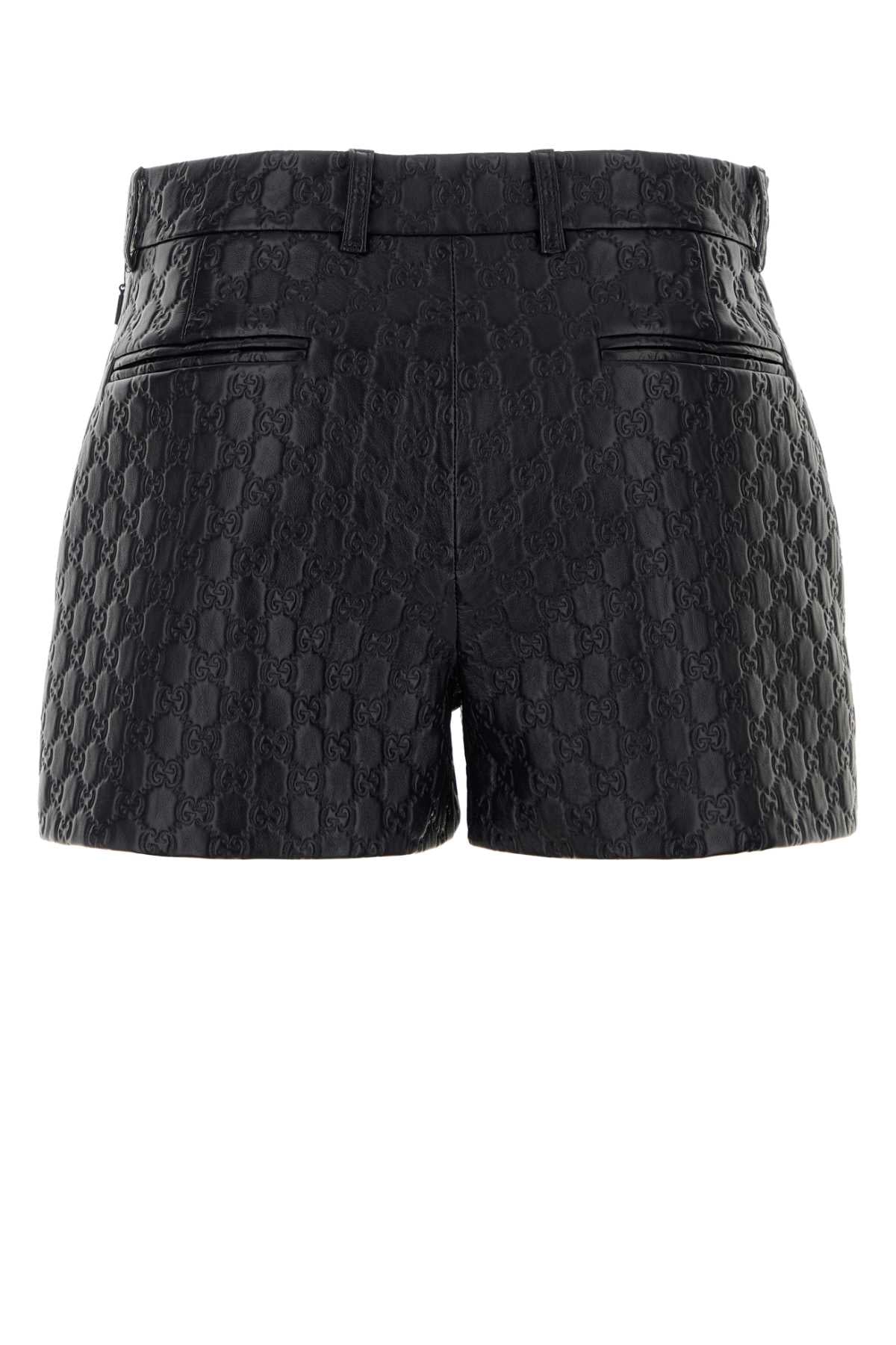 Gucci Women Black Leather Shorts