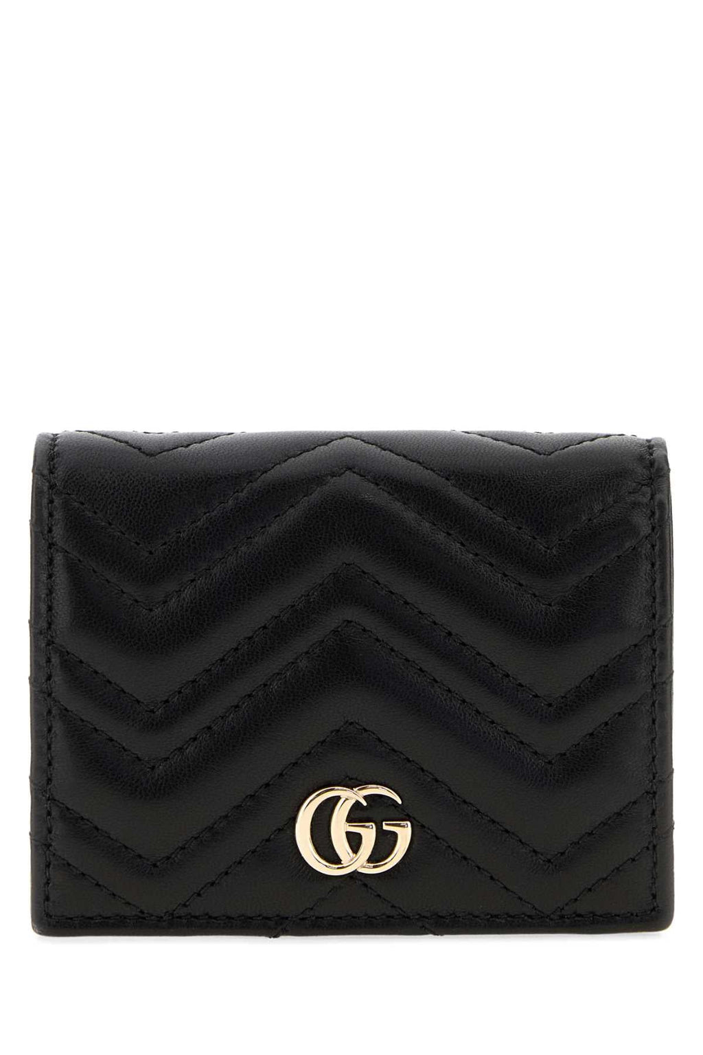 Gucci Women Black Leather Small Gg Marmont Wallet