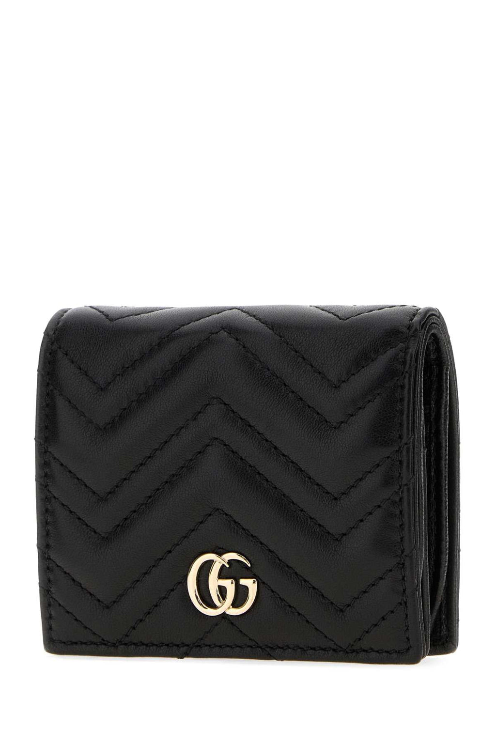 Gucci Women Black Leather Small Gg Marmont Wallet