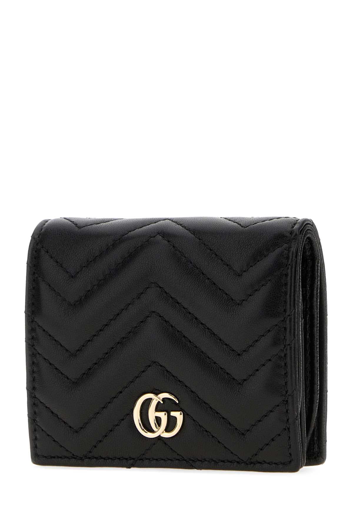 Gucci Women Black Leather Small Gg Marmont Wallet