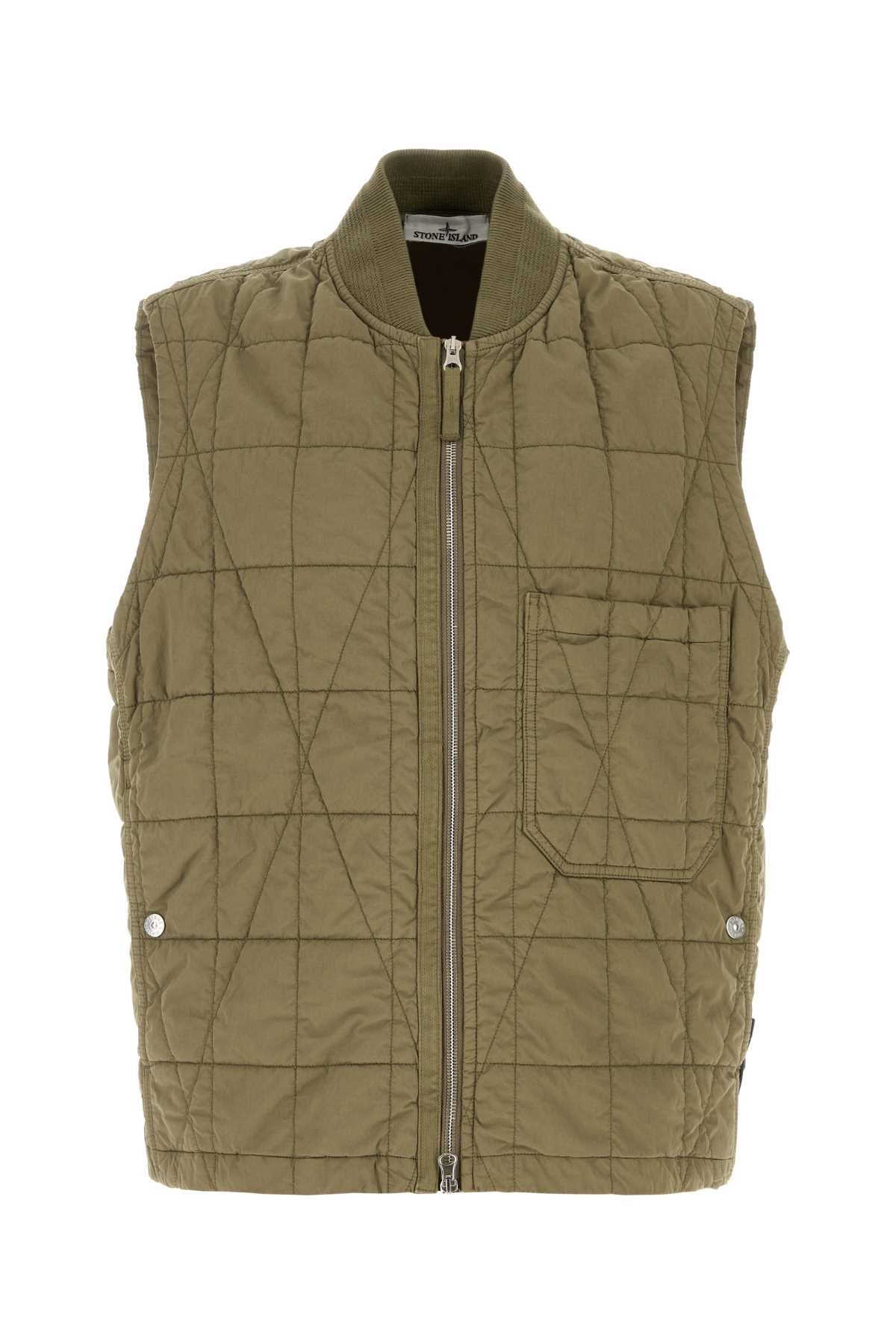 Stone Island Men Army Green Cotton Blend Sleeveless Jacket