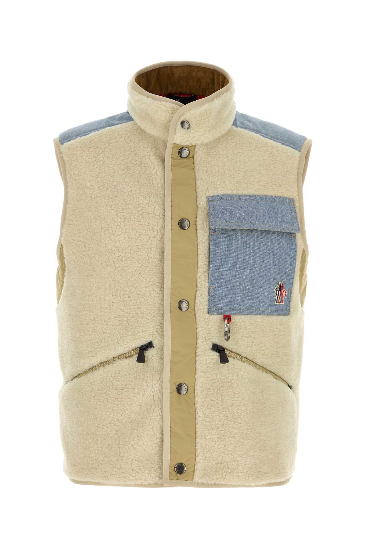 Moncler Grenoble Men Sand Teddy Fabric Sleeveless Jacket