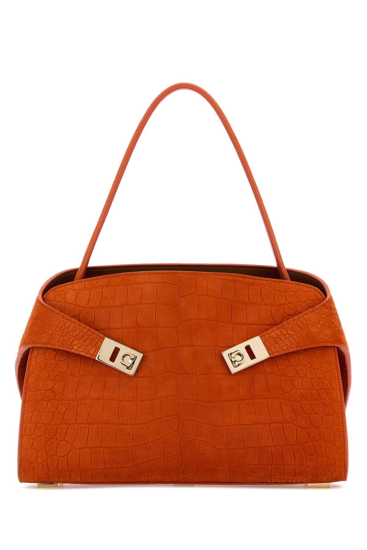 Salvatore Ferragamo Women Orange Suede Medium Hug Soft Shoulder Bag