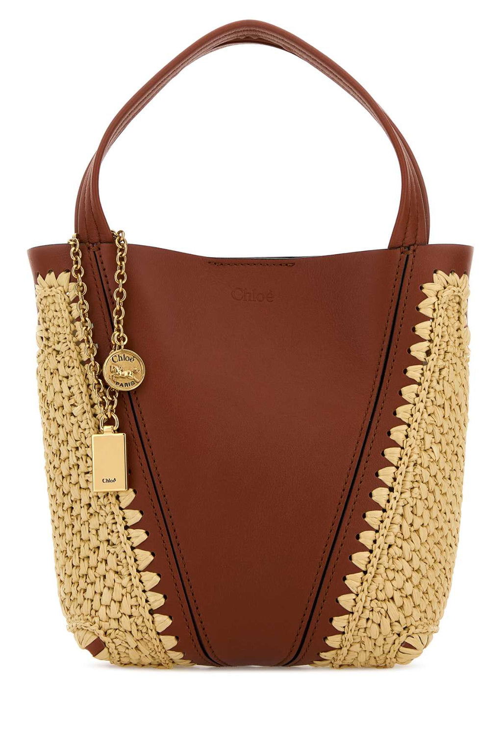 Chloe Women Two-Tone Leather And Raffia Bucket Bag