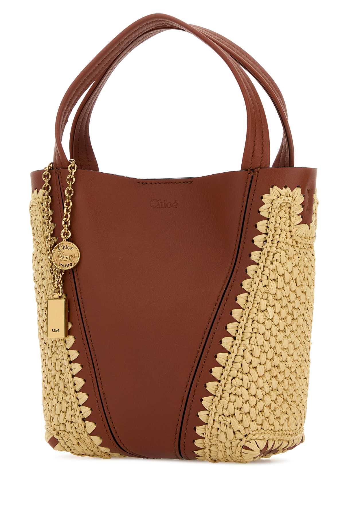 Chloe Women Two-Tone Leather And Raffia Bucket Bag