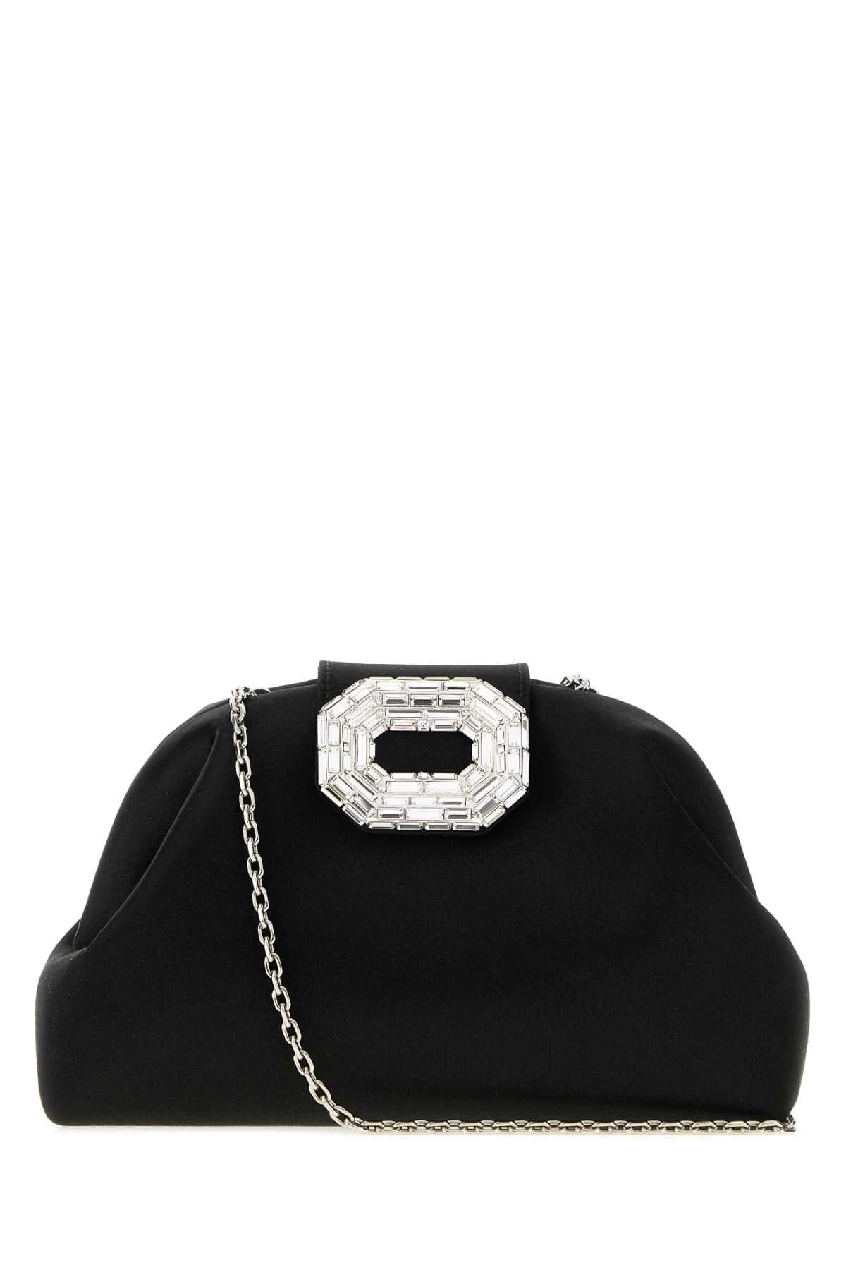 Amina Muaddi Women Black Satin Camelia Clutch