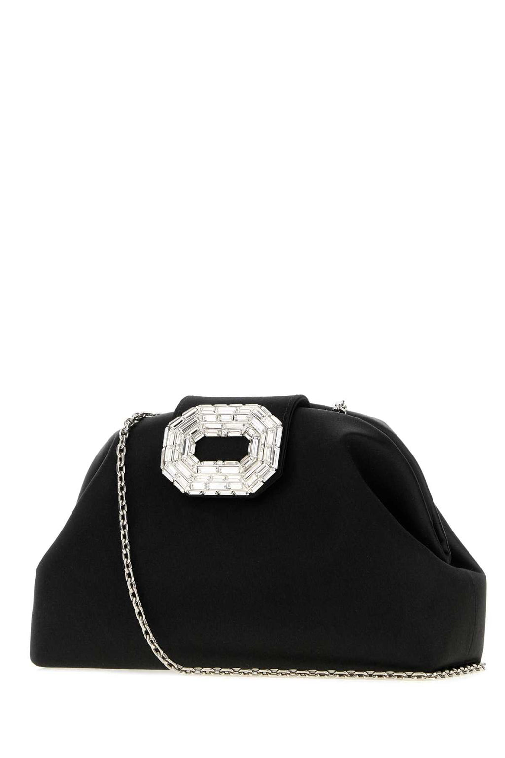 Amina Muaddi Women Black Satin Camelia Clutch