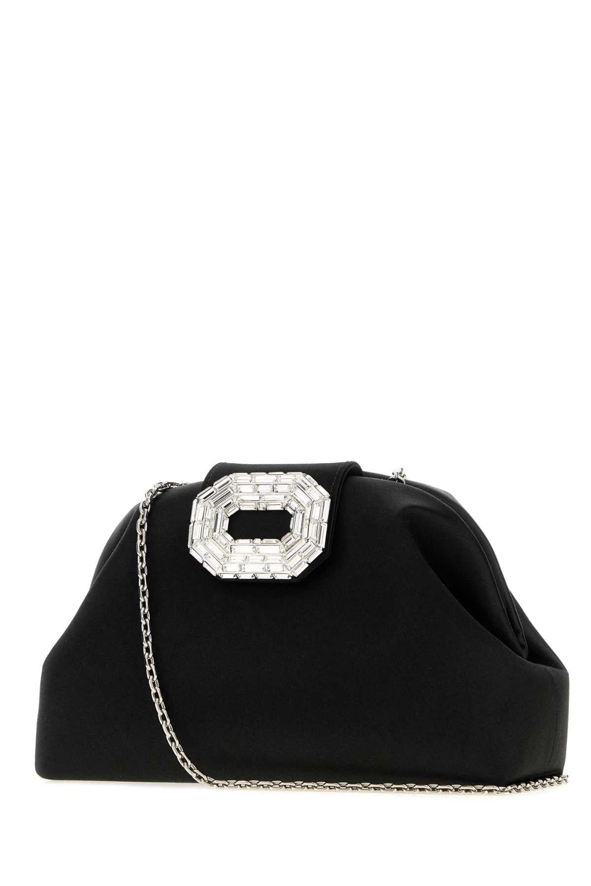 Amina Muaddi Women Black Satin Camelia Clutch