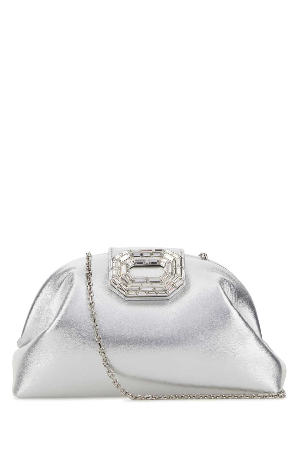 Amina Muaddi Women Silver Metal Camelia Clutch