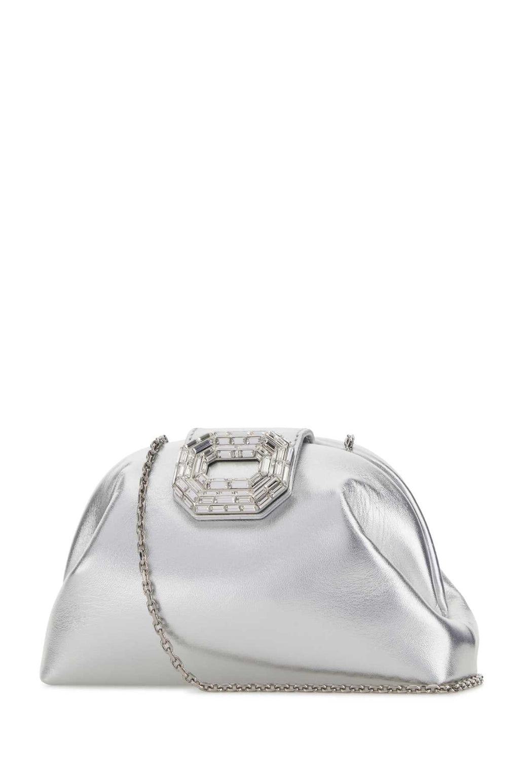 Amina Muaddi Women Silver Metal Camelia Clutch
