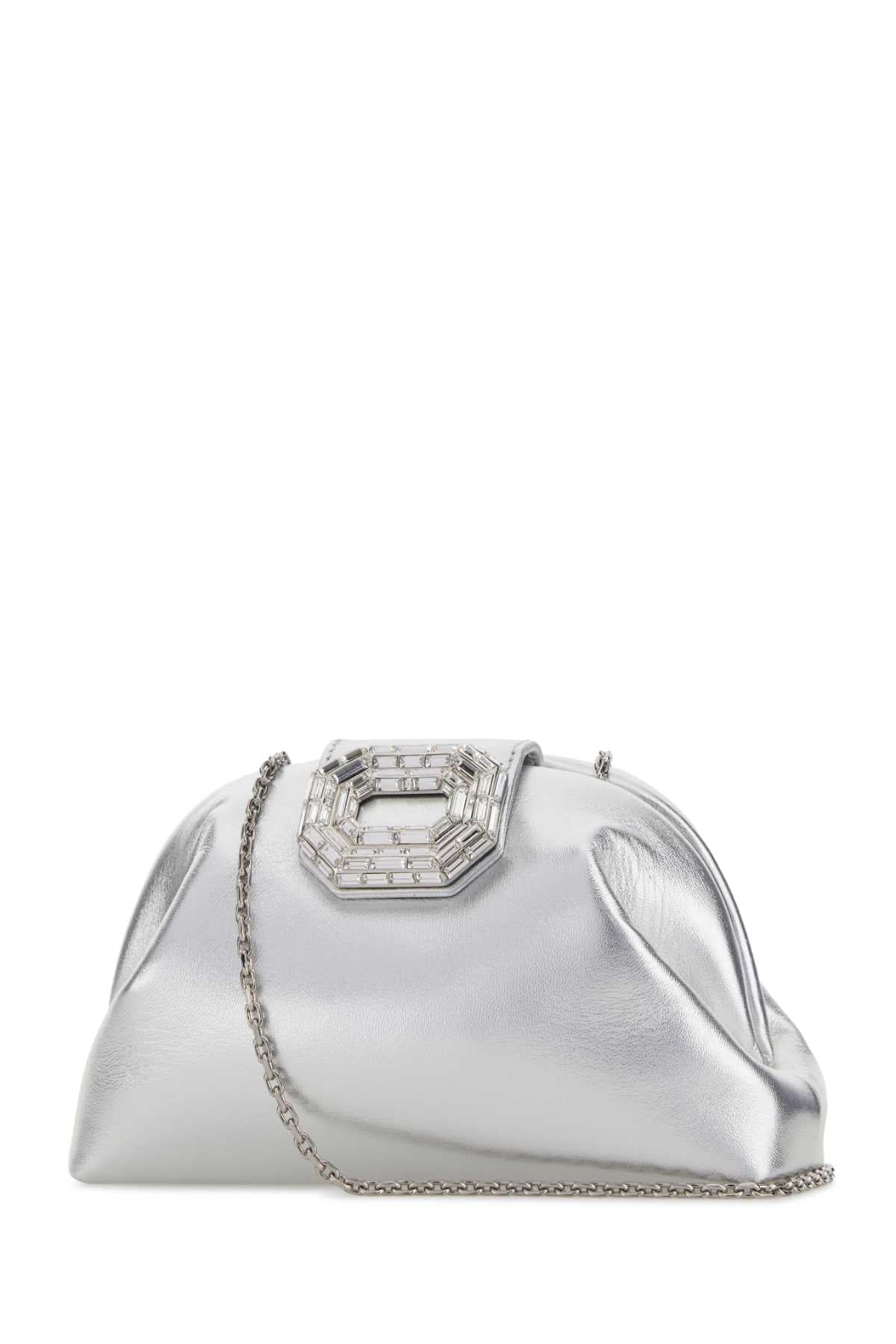 Amina Muaddi Women Silver Metal Camelia Clutch