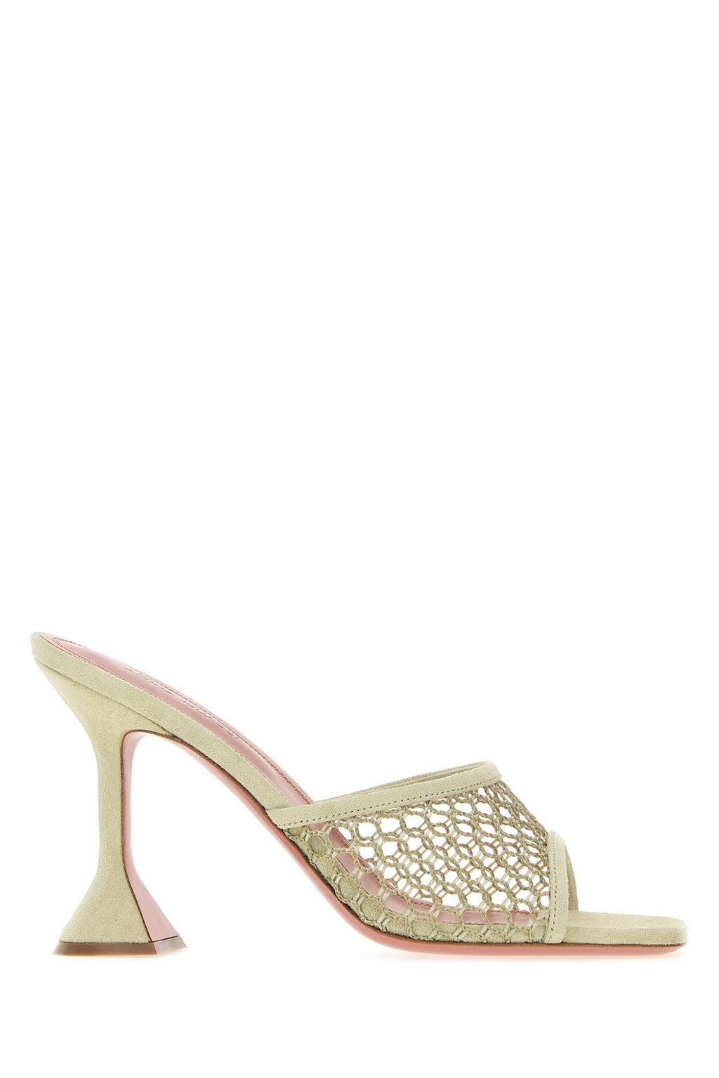 Amina Muaddi Women Sage Green Suede And Mesh Lupita Net Mules