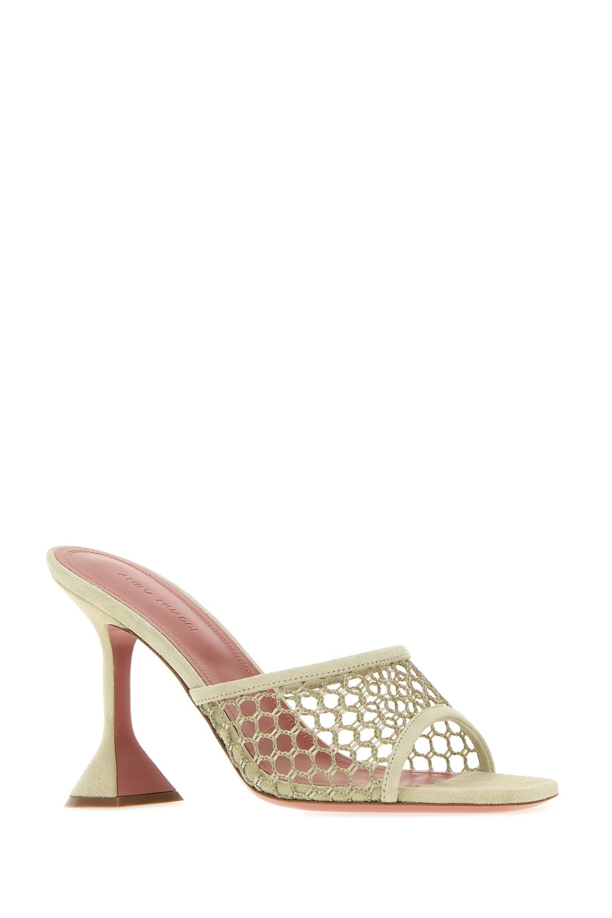 Amina Muaddi Women Sage Green Suede And Mesh Lupita Net Mules