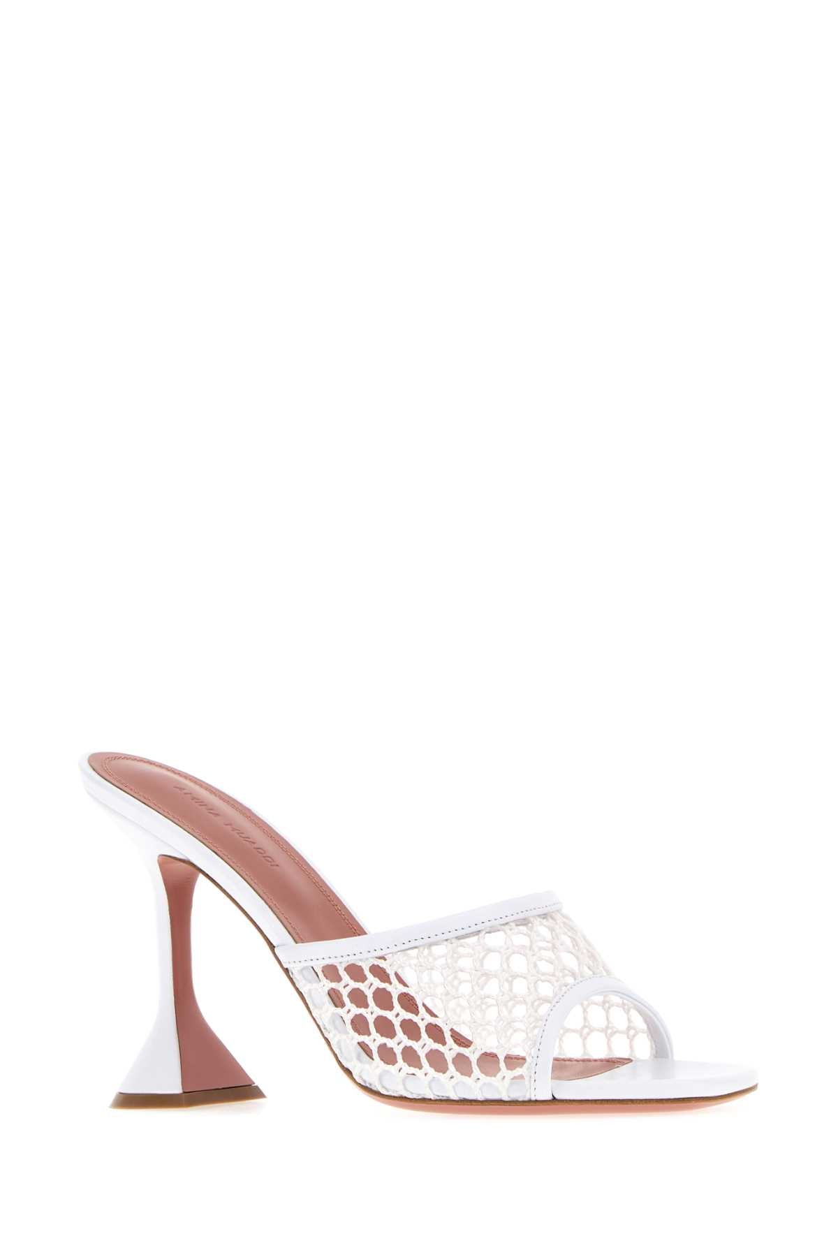 Amina Muaddi Women White Leather And Mesh Lupita Net Mules
