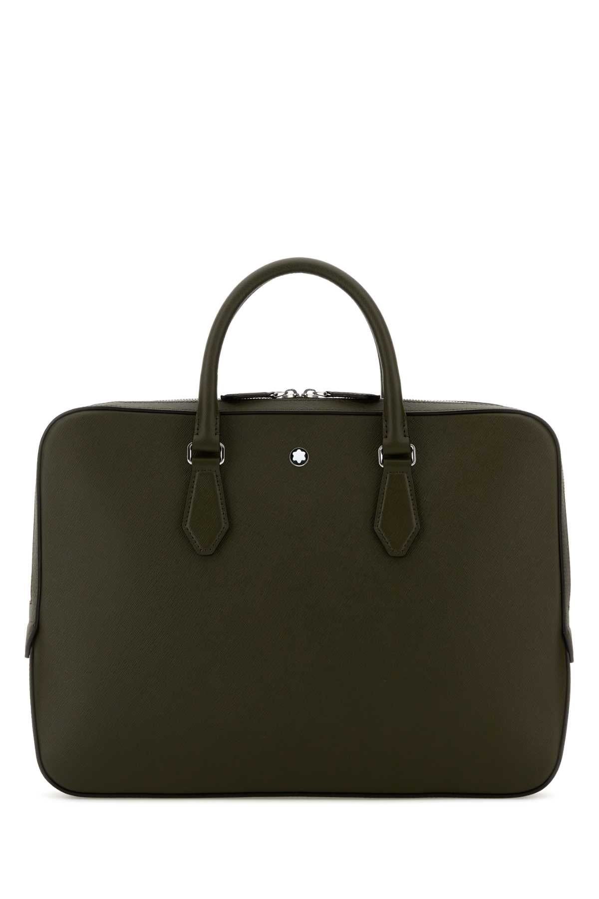 Montblanc Men Olive Green Leather Sartorial Briefcase