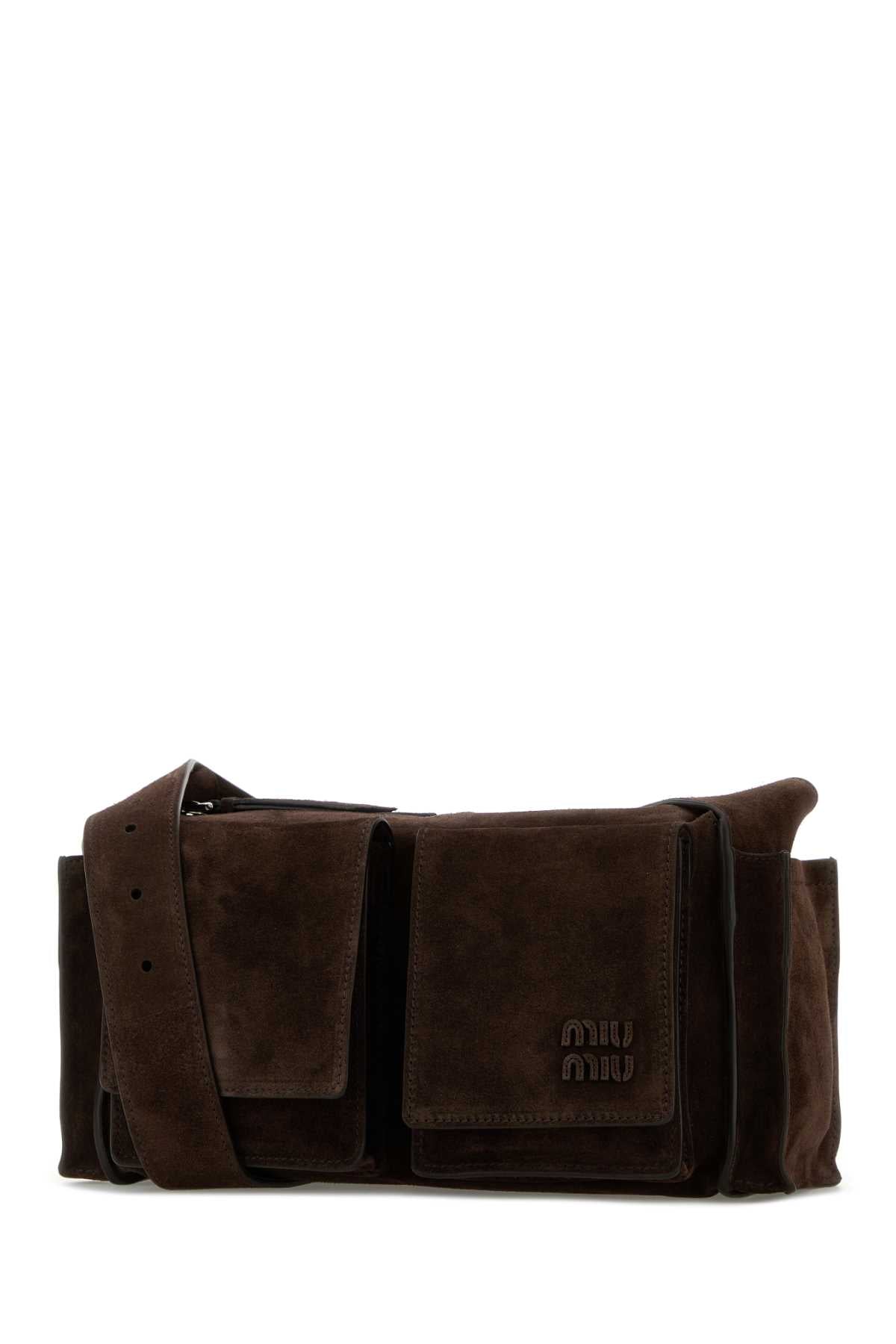 Miu Miu Women Dark Brown Suede Utilitaire Crossbody Bag