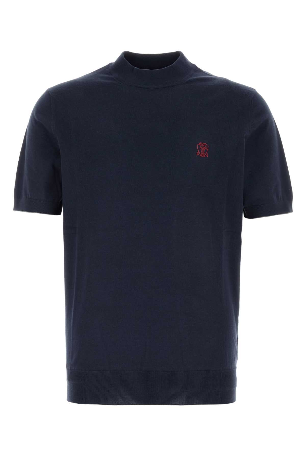Brunello Cucinelli Men Navy Blue Knit T-Shirt