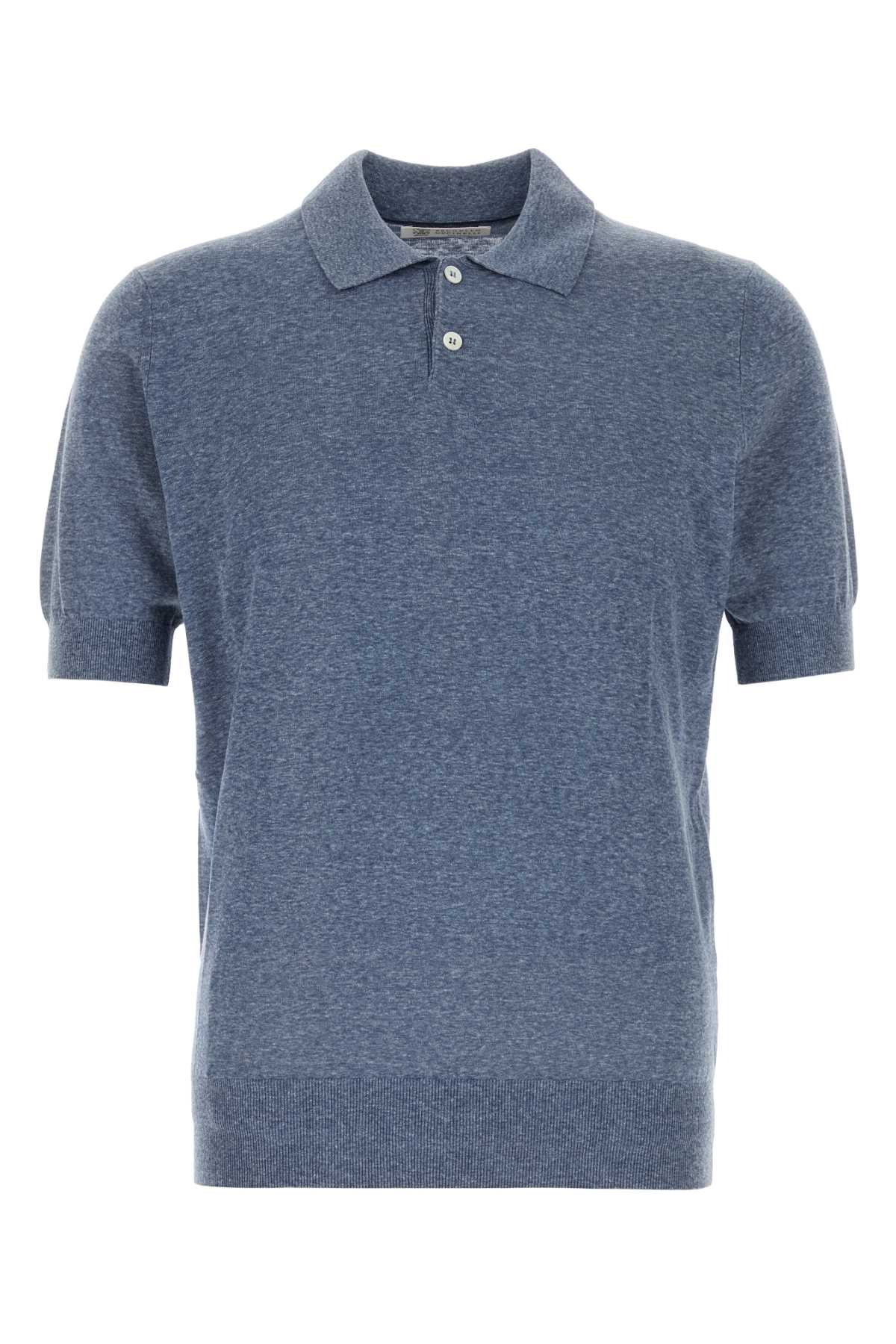 Brunello Cucinelli Men Air Force Blue Linen Blend Polo Shirt