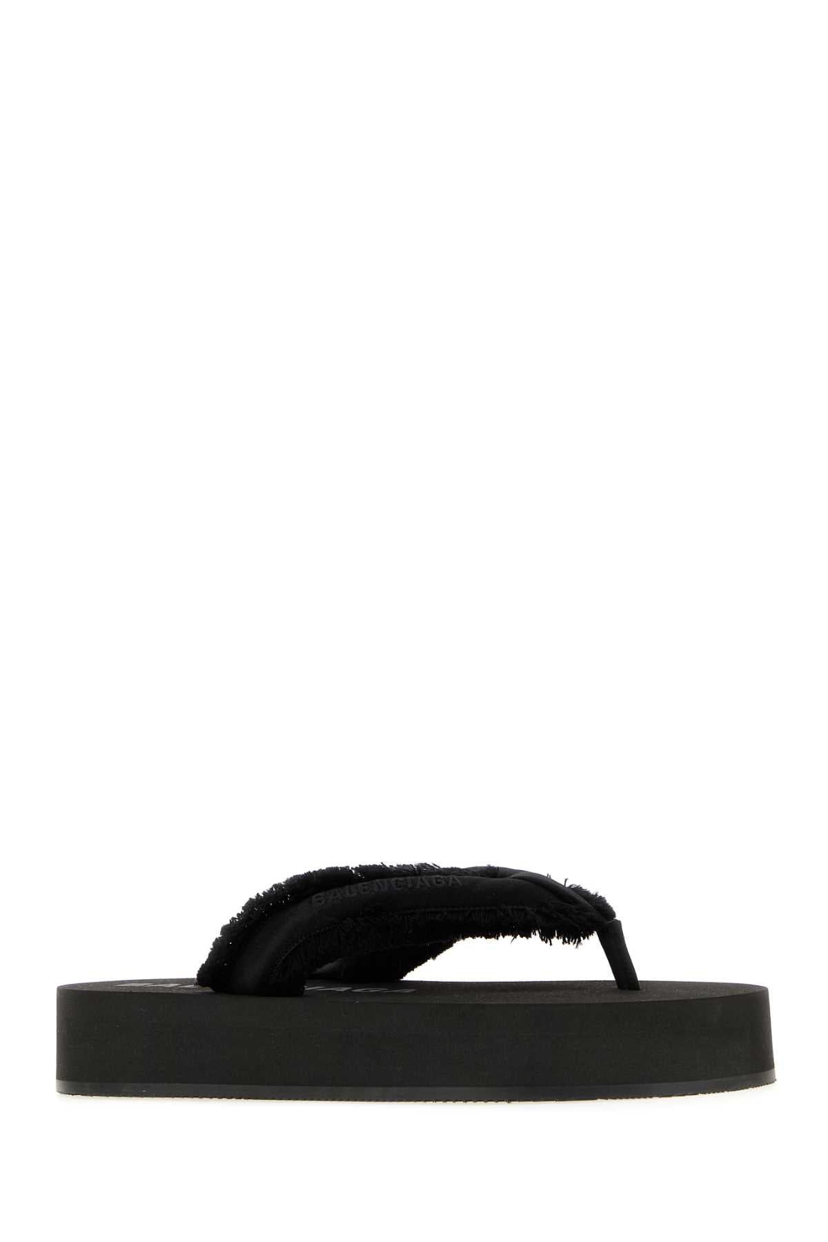 Balenciaga Women Black Satin Jet Leg Thong Slippers
