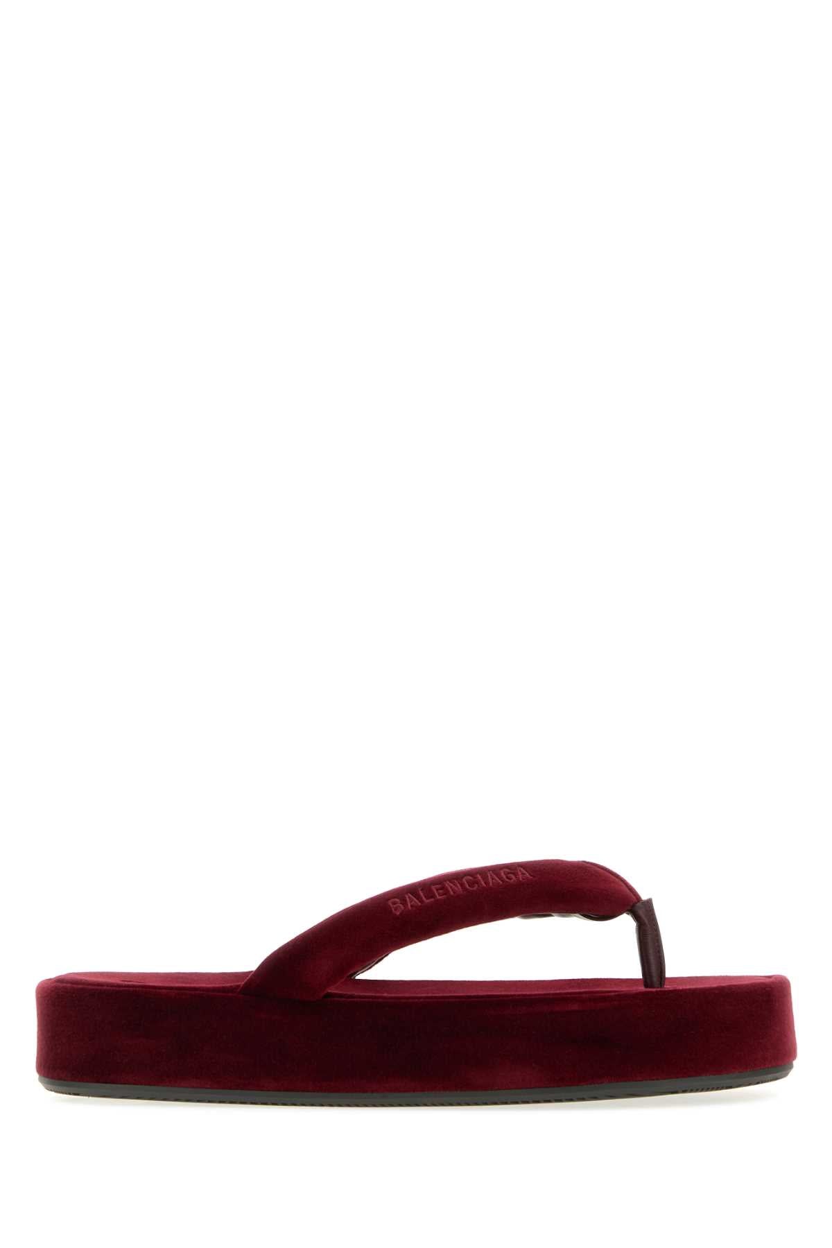 Balenciaga Women Tiziano Red Velvet Jet Lag Thong Slippers