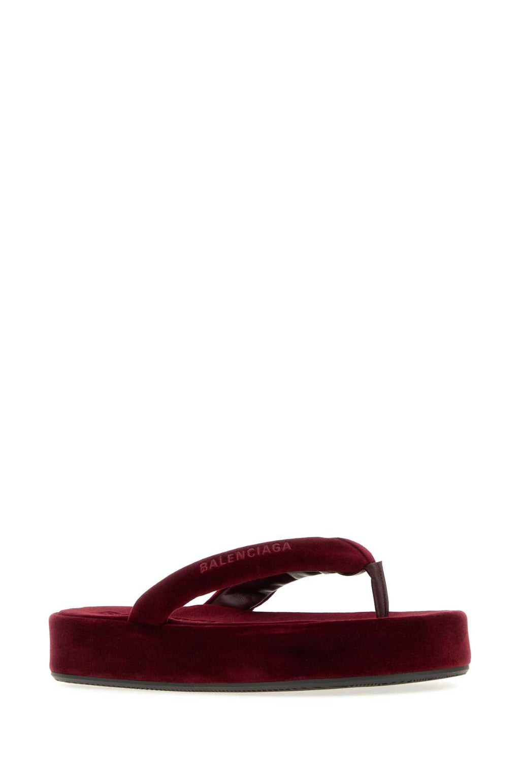 Balenciaga Women Tiziano Red Velvet Jet Lag Thong Slippers