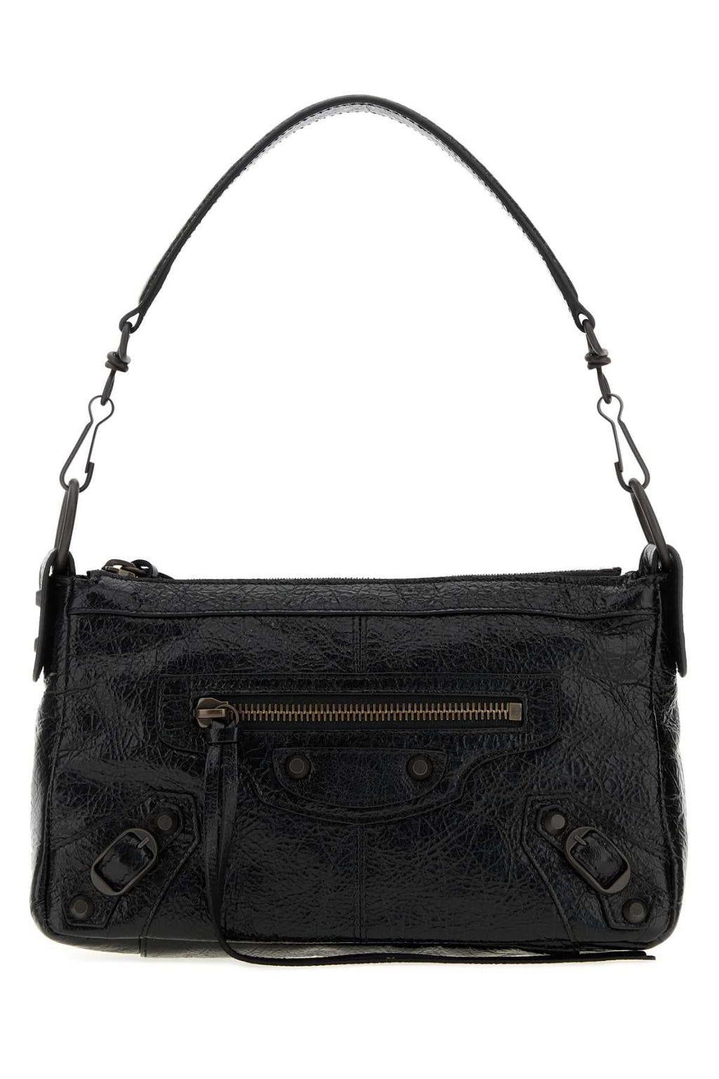 Balenciaga Women Black Leather Mini Le City Moto Shoulder Bag