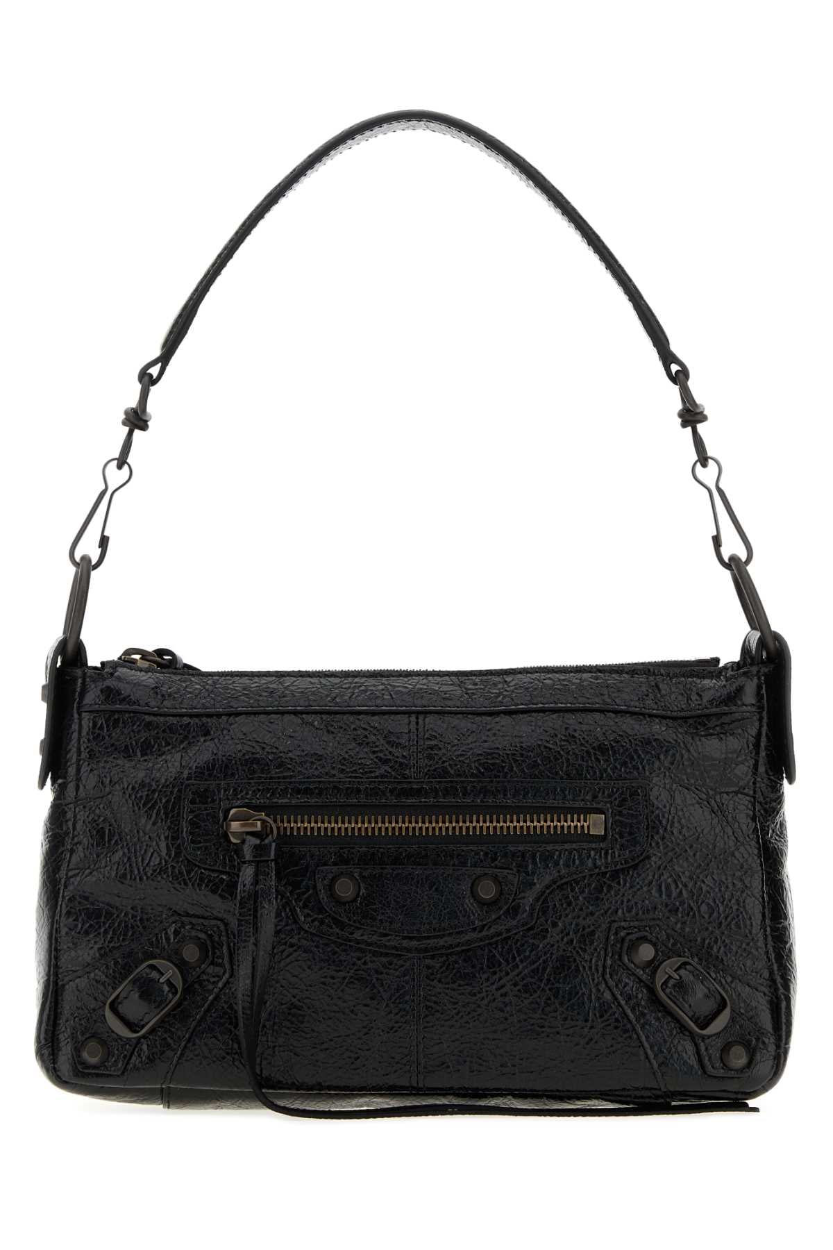 Balenciaga Women Black Leather Mini Le City Moto Shoulder Bag
