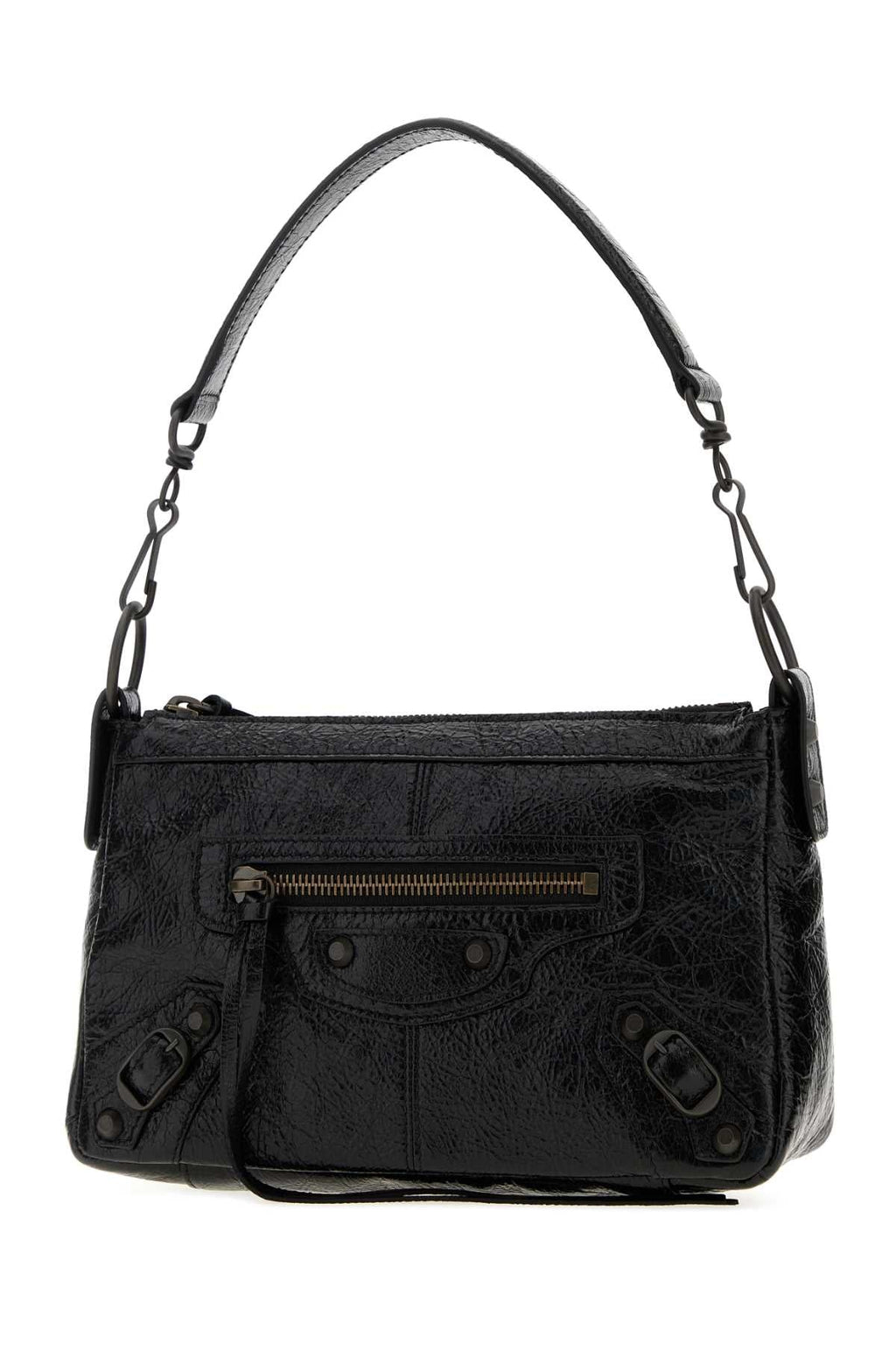 Balenciaga Women Black Leather Mini Le City Moto Shoulder Bag