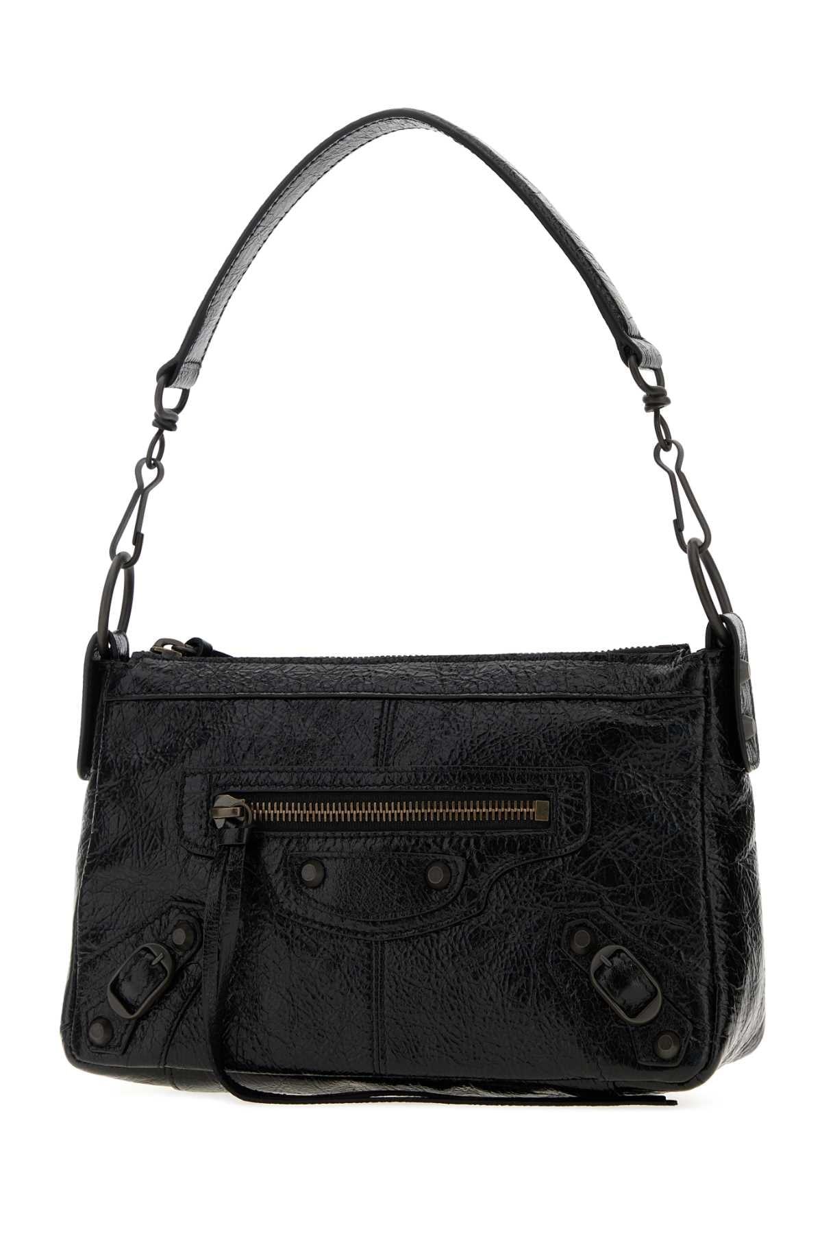 Balenciaga Women Black Leather Mini Le City Moto Shoulder Bag