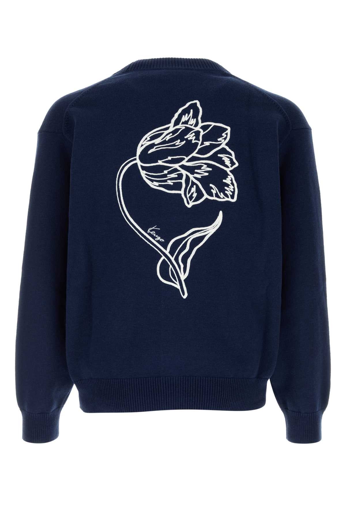 Kenzo Men Navy Blue Wool Blend Cardigan