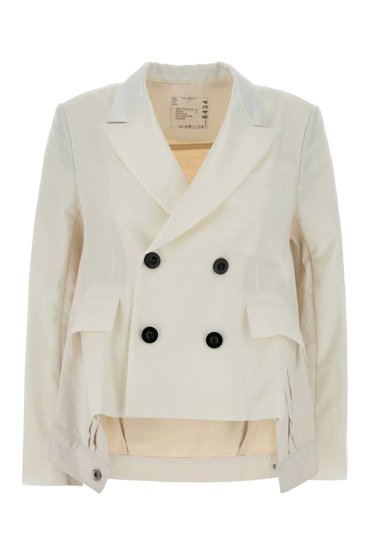 Sacai Women Ivory Twill And Denim Blazer