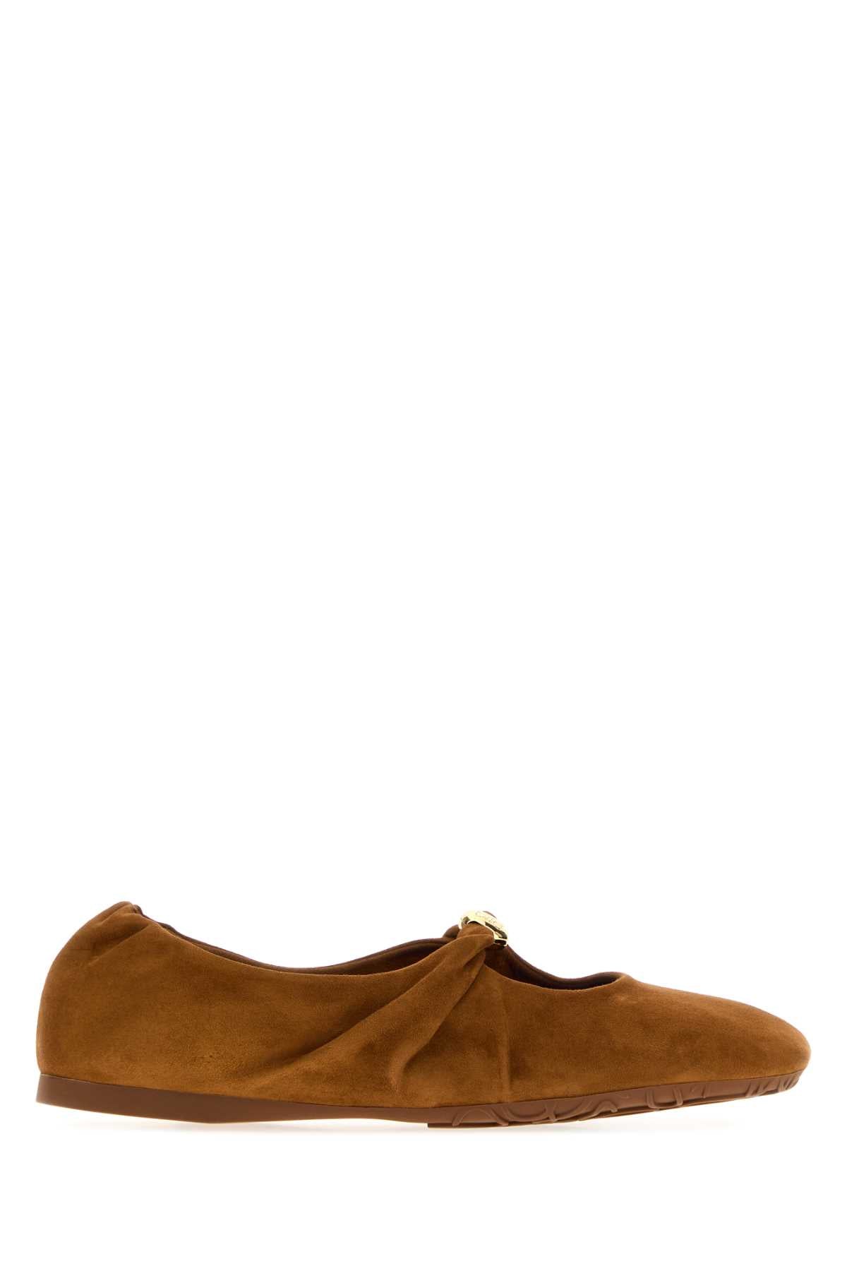 Loewe Women Caramel Suede Pebble Soft Ballerinas