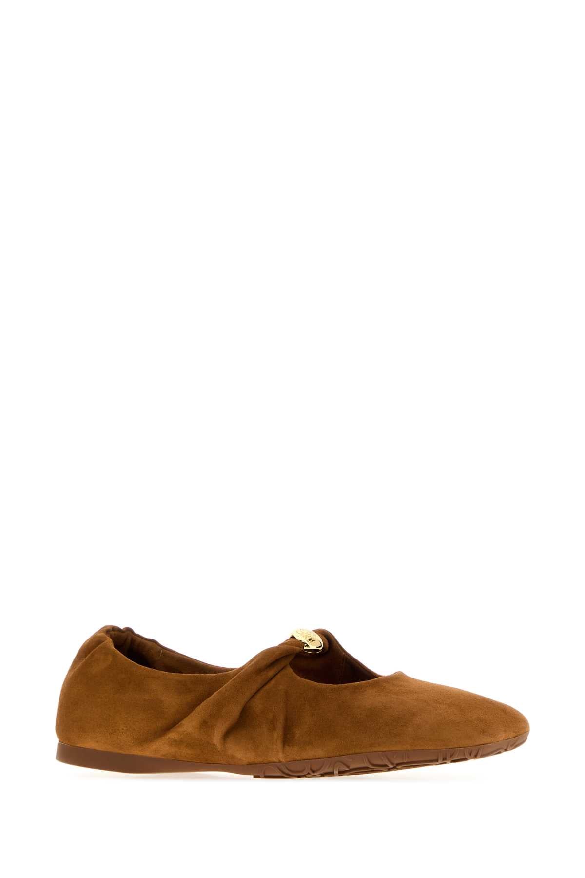 Loewe Women Caramel Suede Pebble Soft Ballerinas