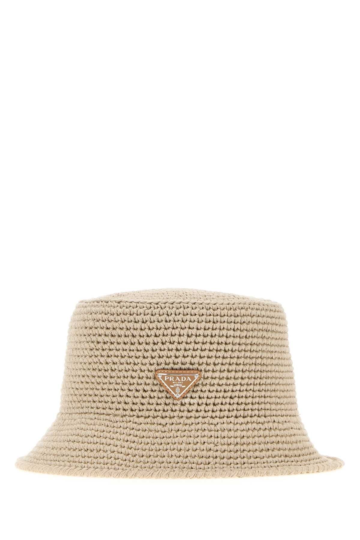 Prada Men Sand Crochet Bucket Hat