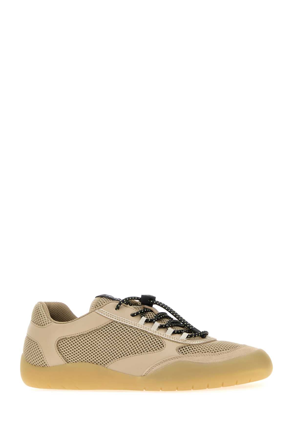 Prada Men Beige Leather And Mesh Speedrock Sneakers
