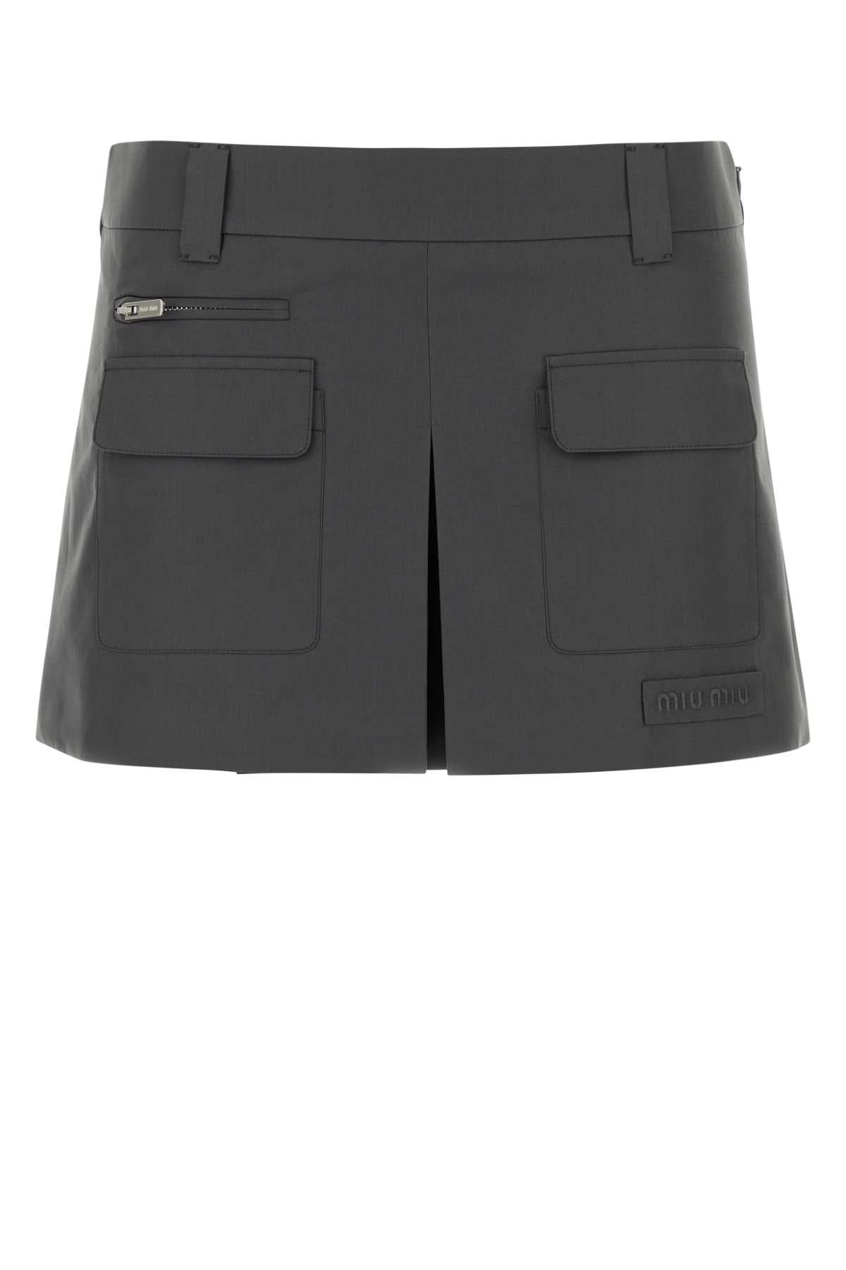 Miu Miu Women Charcoal Poplin Mini Skirt