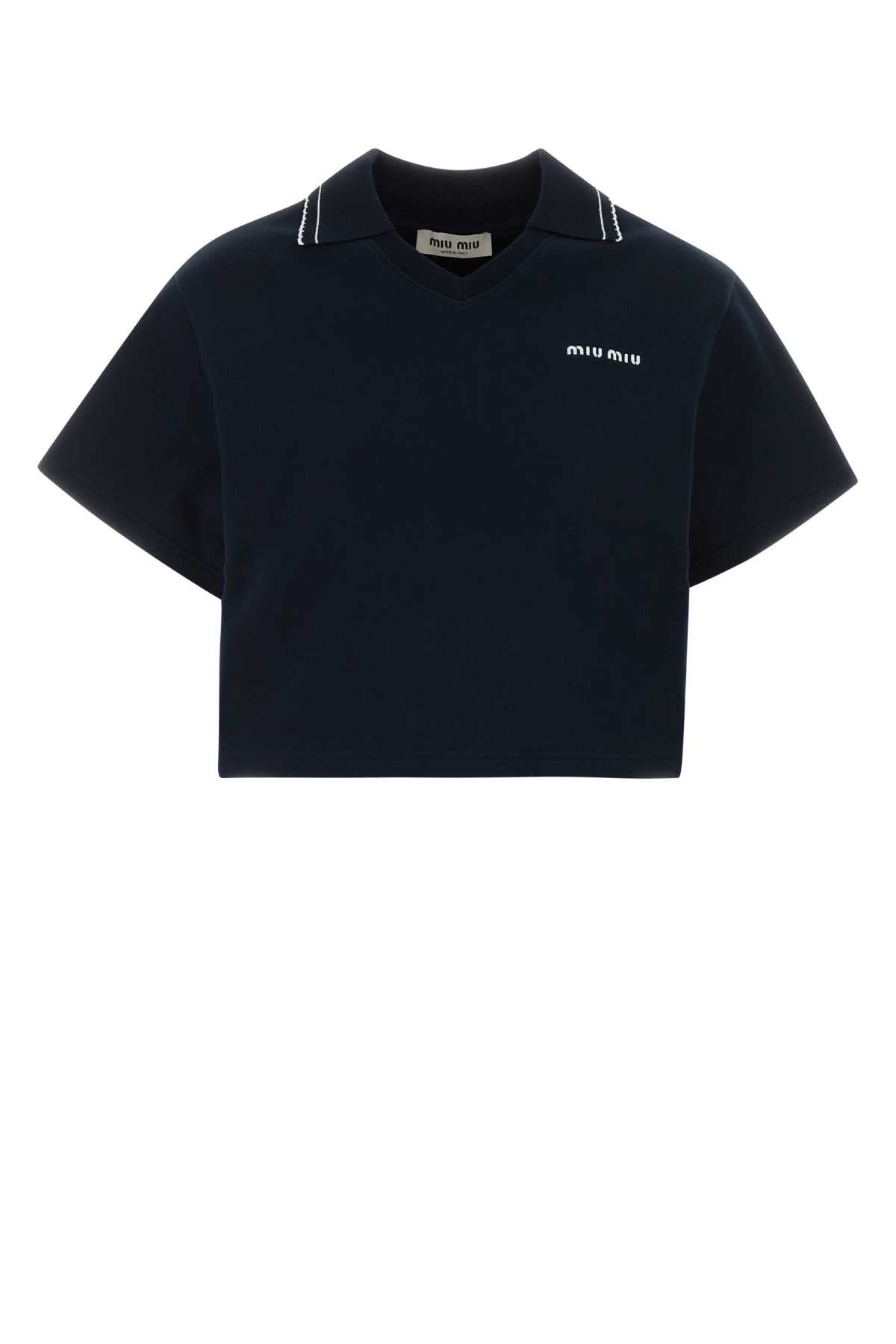 Miu Miu Women Navy Blue Cotton Oversize Polo Shirt
