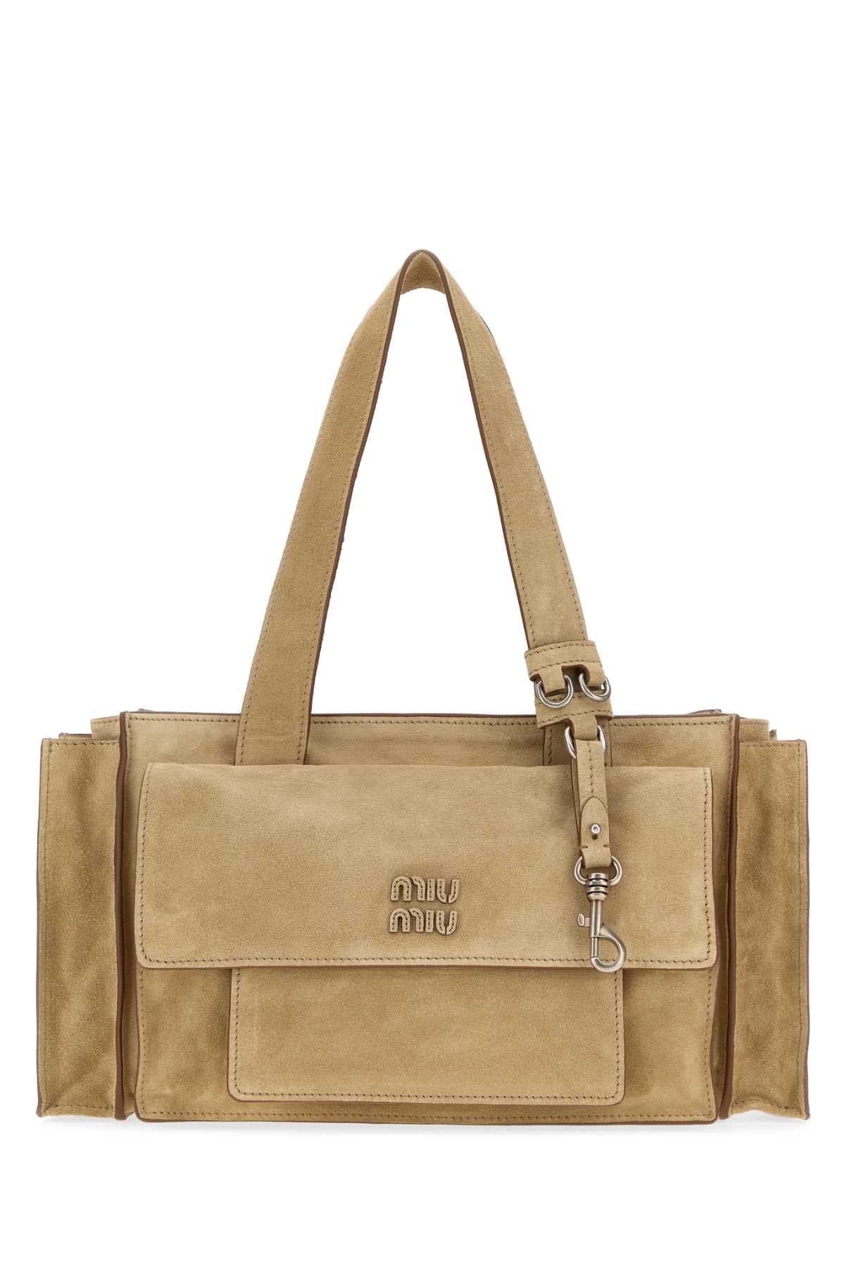 Miu Miu Women Beige Suede Utilitaire Shopping Bag