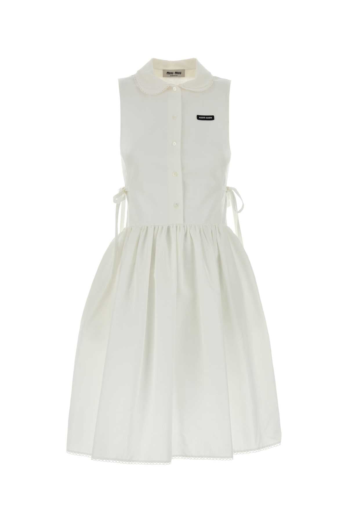 Miu Miu Women White Cotton Blend Mini Dress