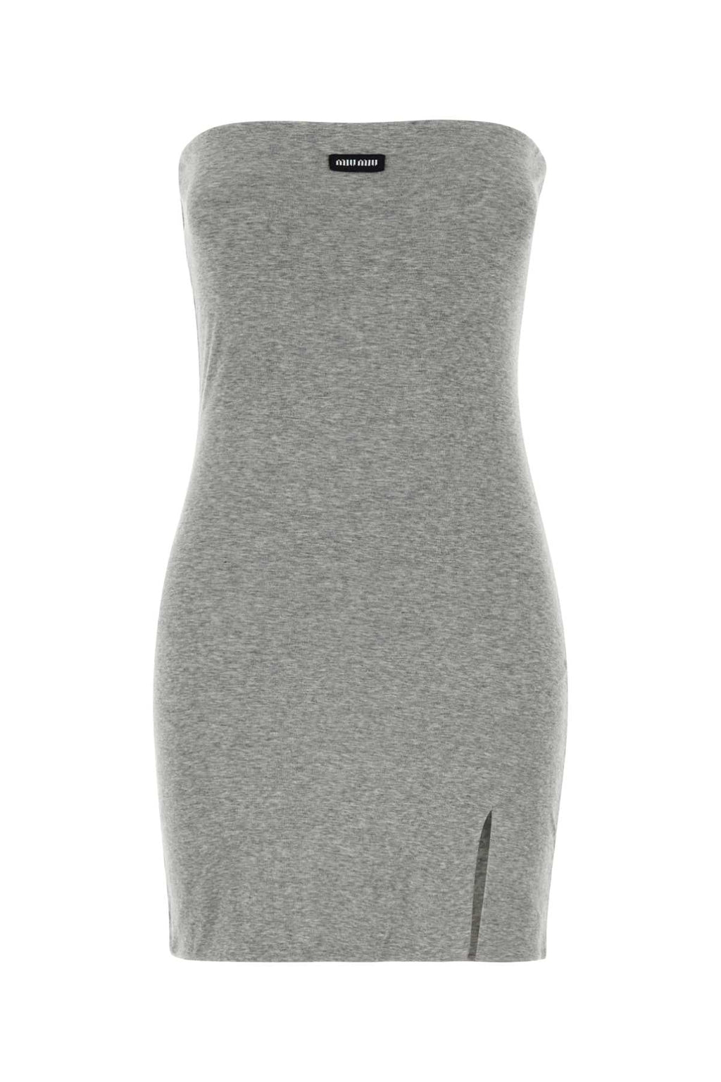 Miu Miu Women Melange Grey Cotton Mini Dress