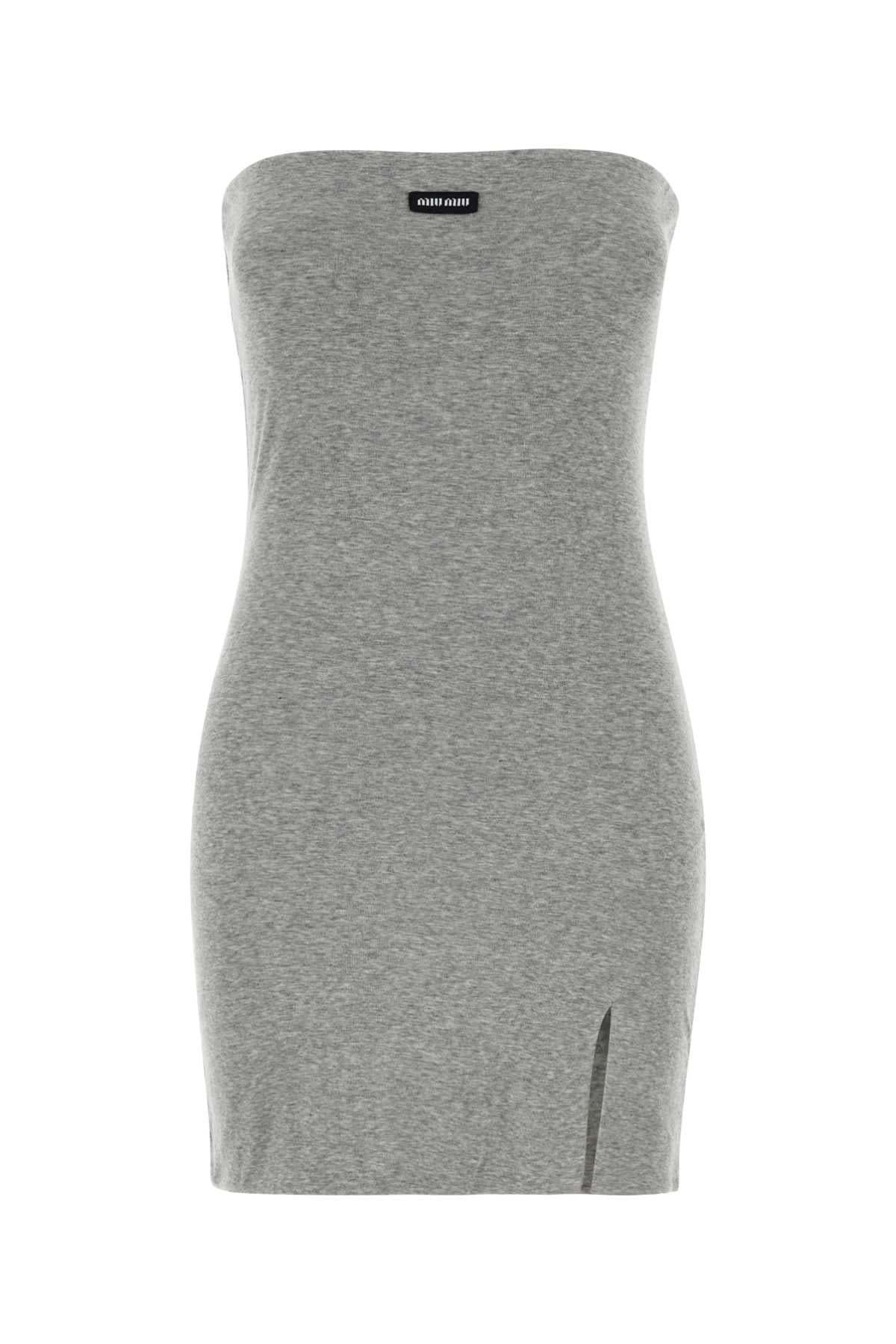 Miu Miu Women Melange Grey Cotton Mini Dress