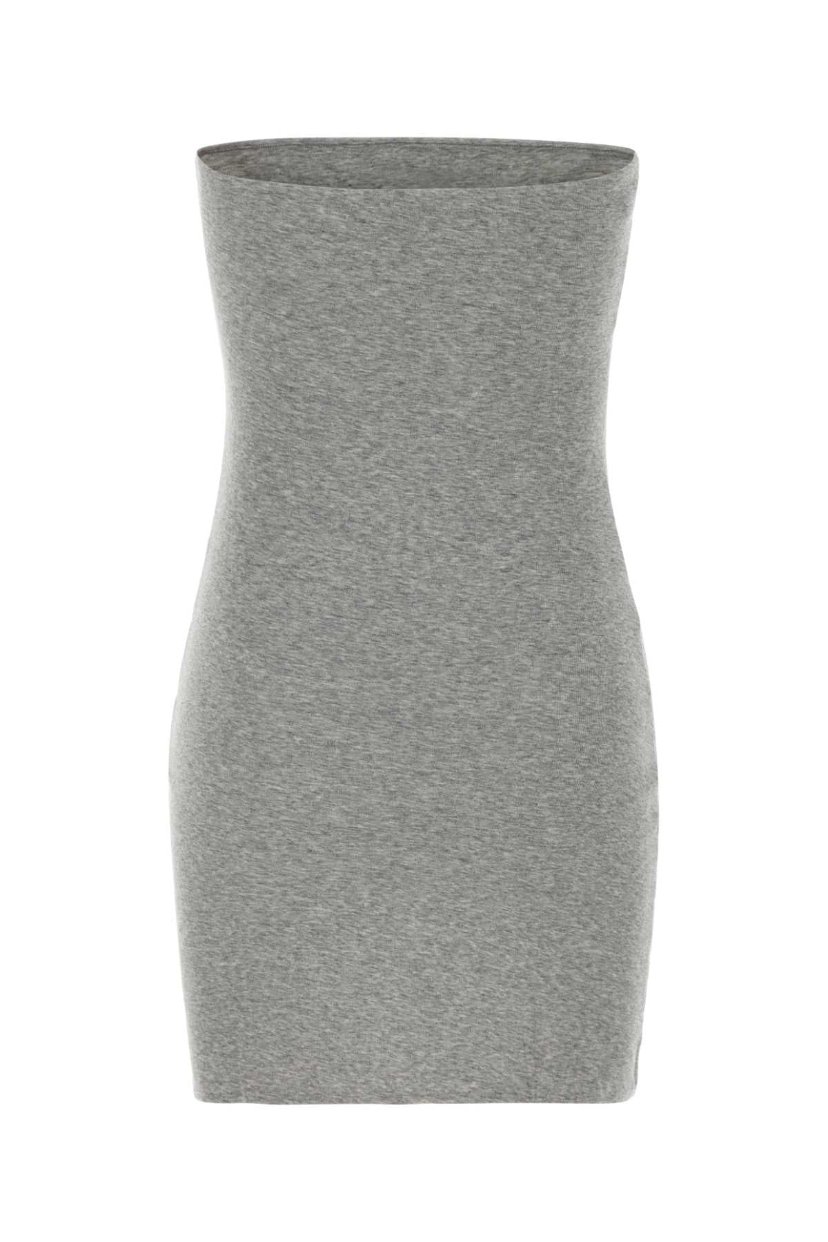 Miu Miu Women Melange Grey Cotton Mini Dress