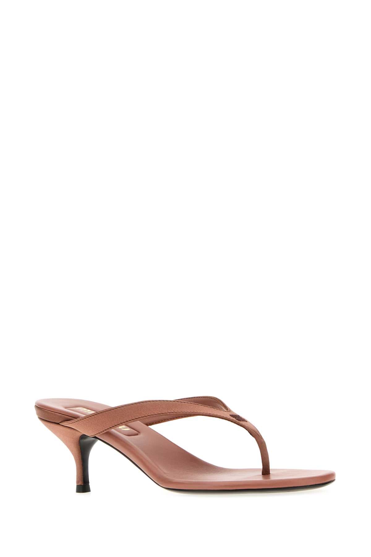 Miu Miu Women Antiqued Pink Satin Thong Slippers
