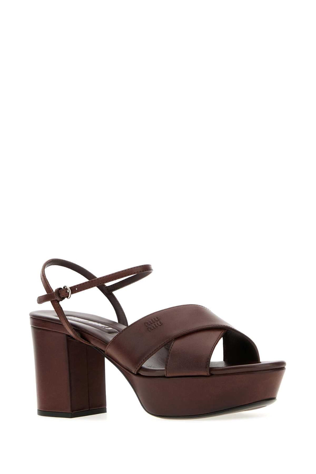 Miu Miu Women Chocolate Leather Sandals