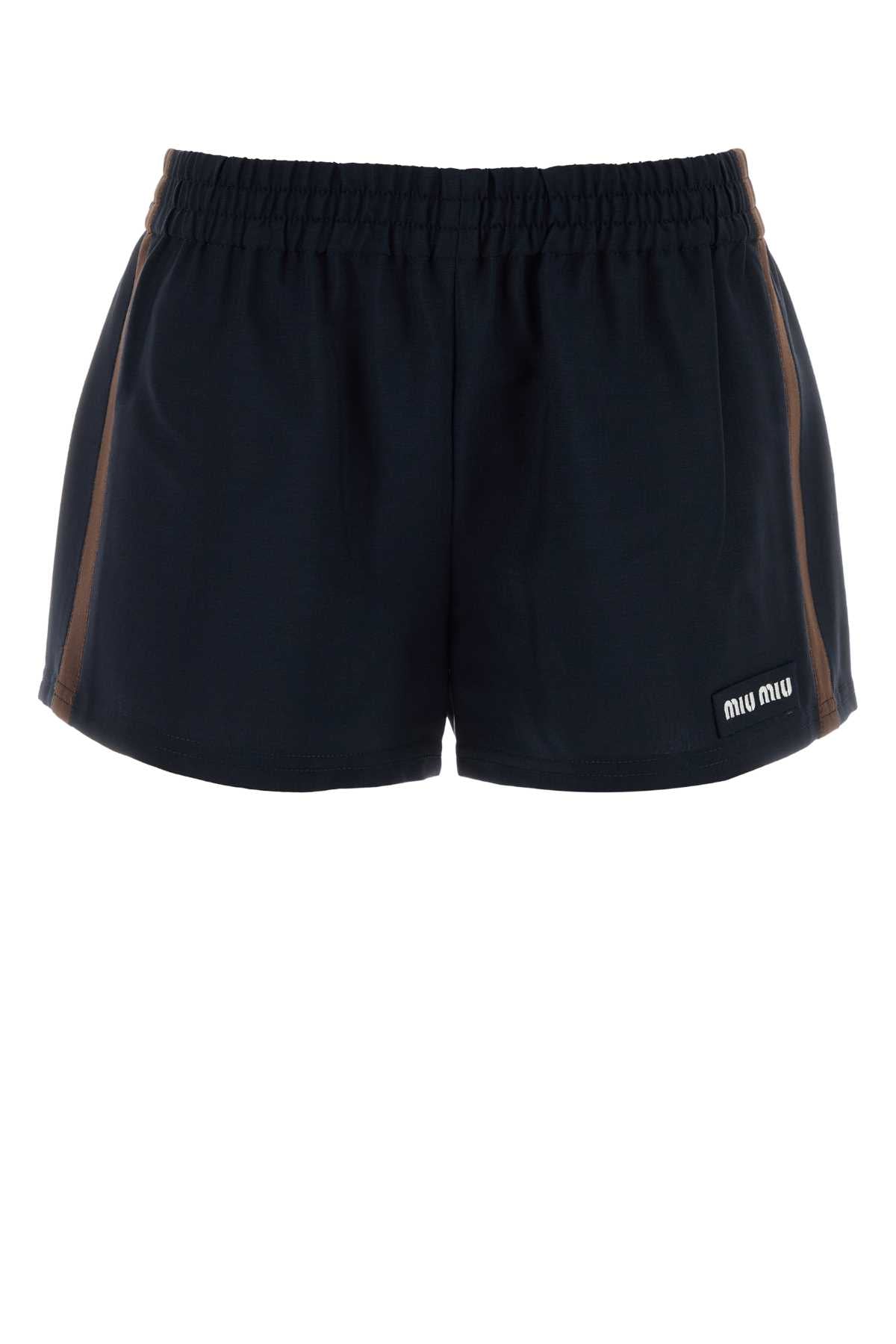 Miu Miu Women Midnight Blue Mohair Blend Shorts