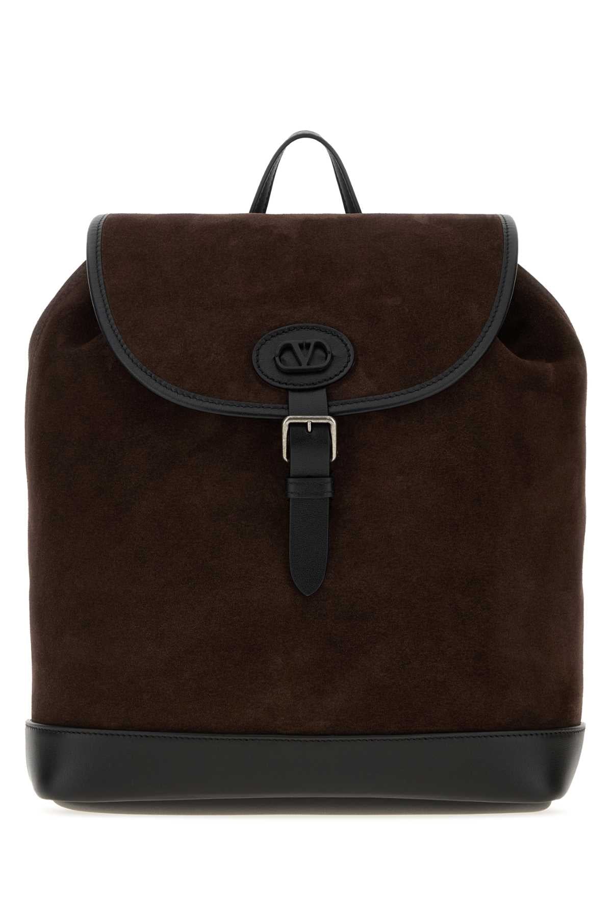 Valentino Garavani Men Dark Brown Suede Vlogo Signature Backpack