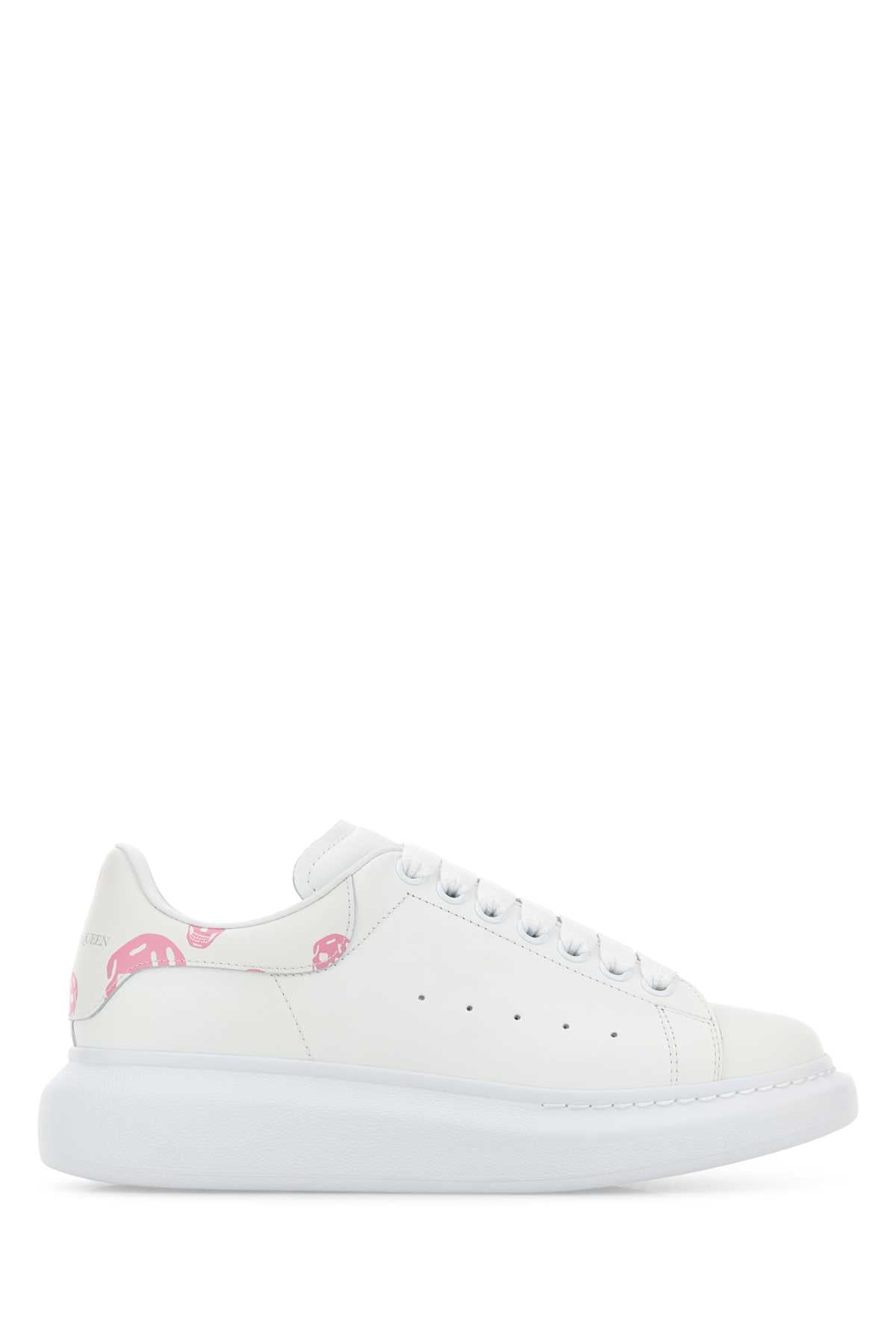 Alexander Mcqueen Women White Leather Sneakers With Printed Leather Heel